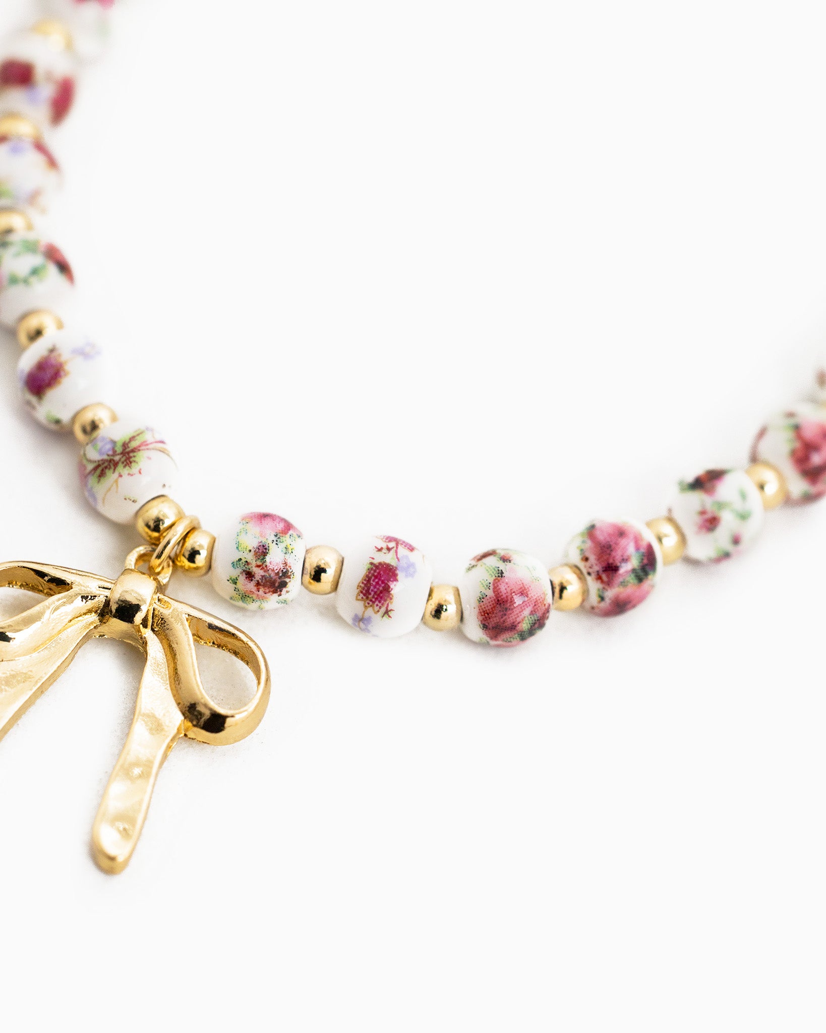 Ceramic Pink Bead Bow Pendant Necklace