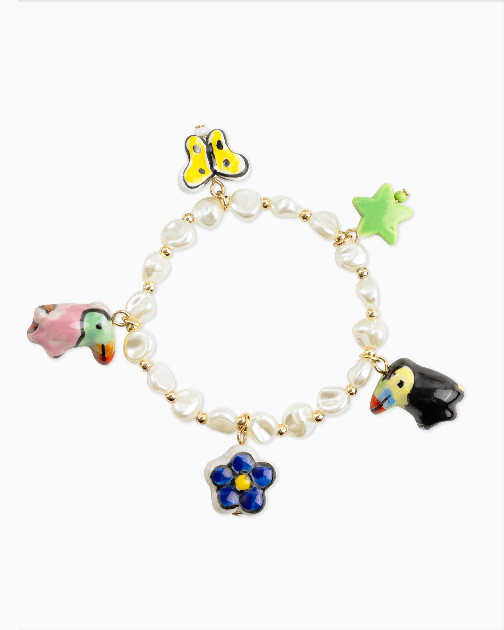 Tropical Toucan Bird Ceramic Charm Bracelet