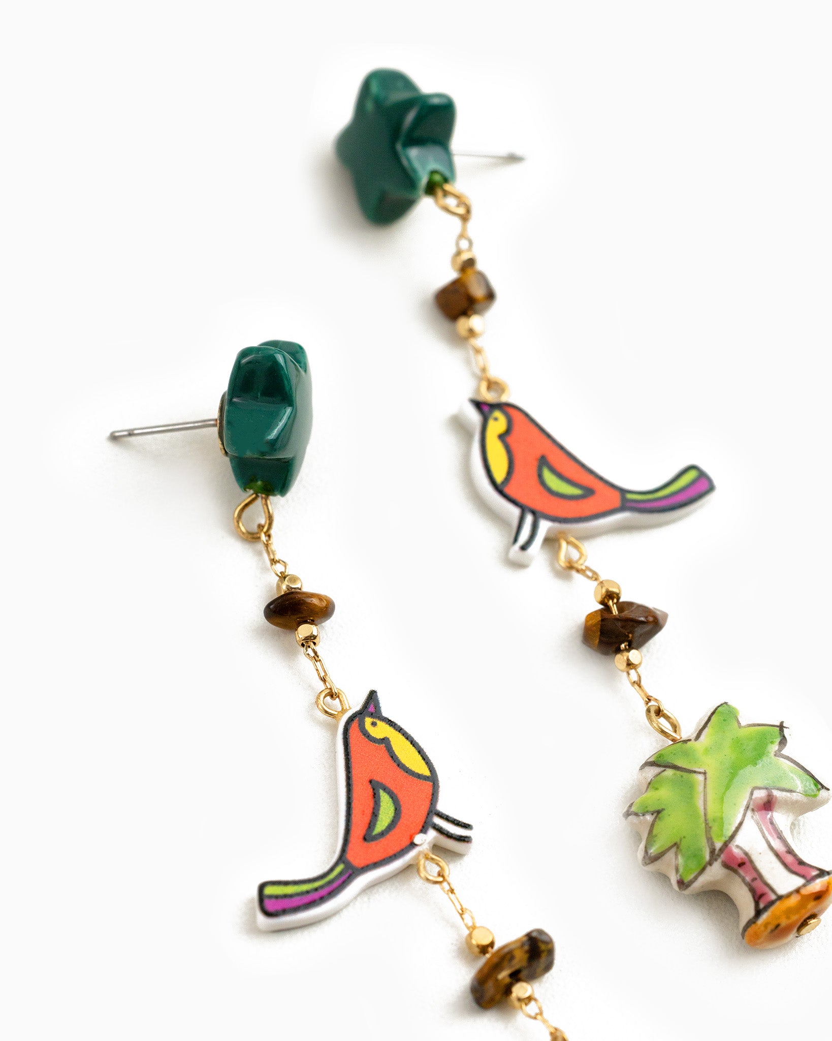 Mountain Bird Palm Tree Charm Drop Earrings