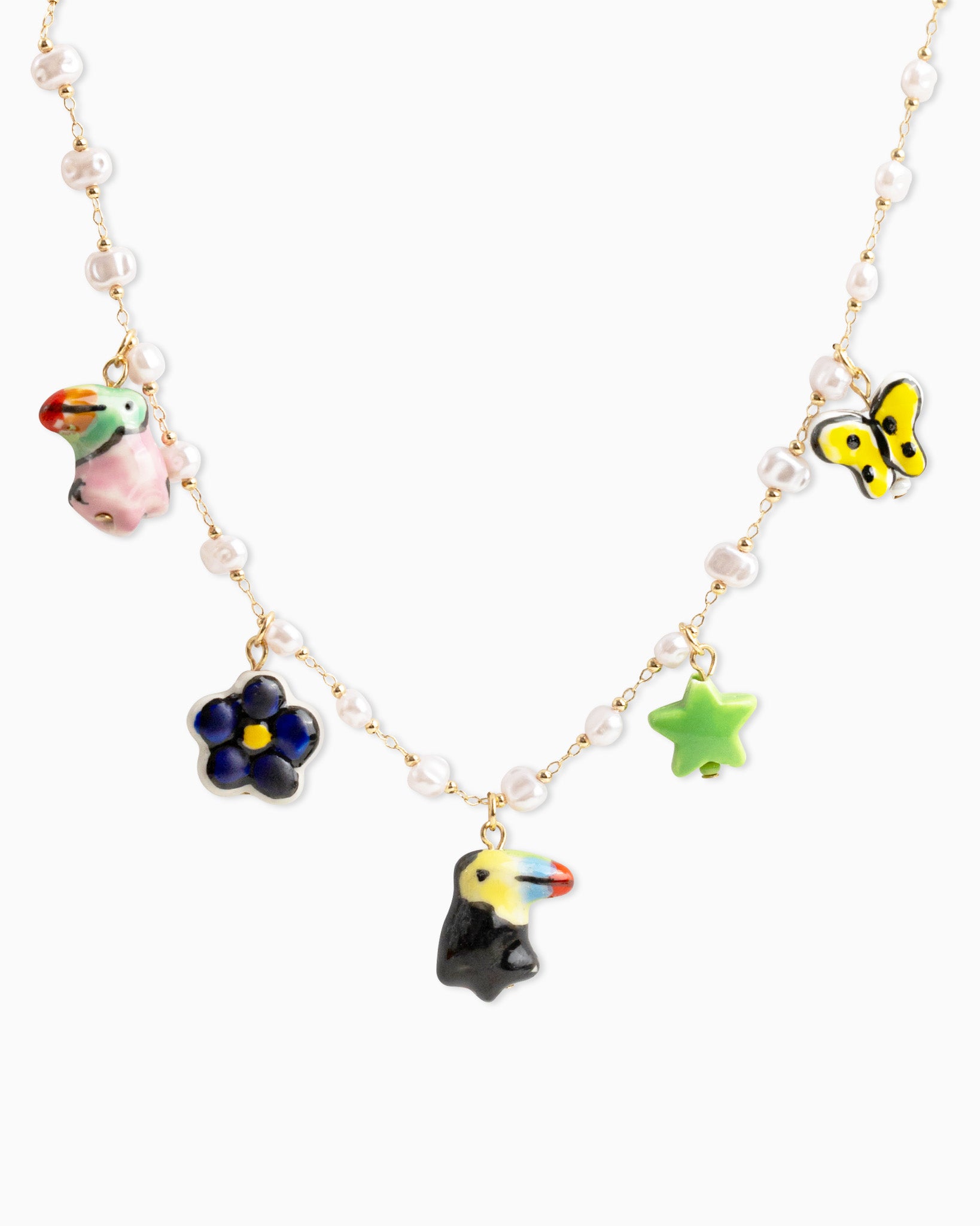 Tropical Toucan Bird Ceramic Charm Necklace