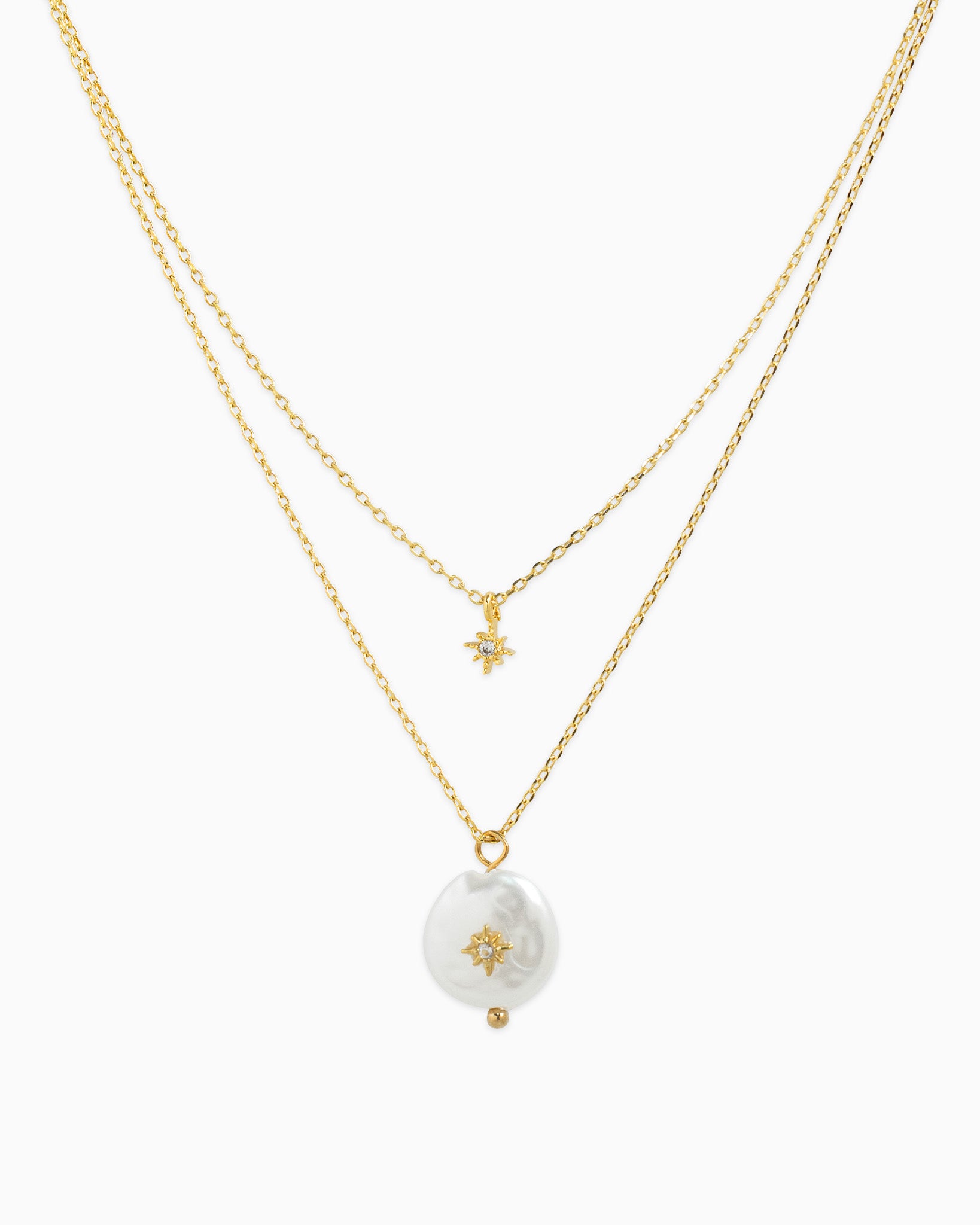 Layered Starburst Pearl Disc Necklace