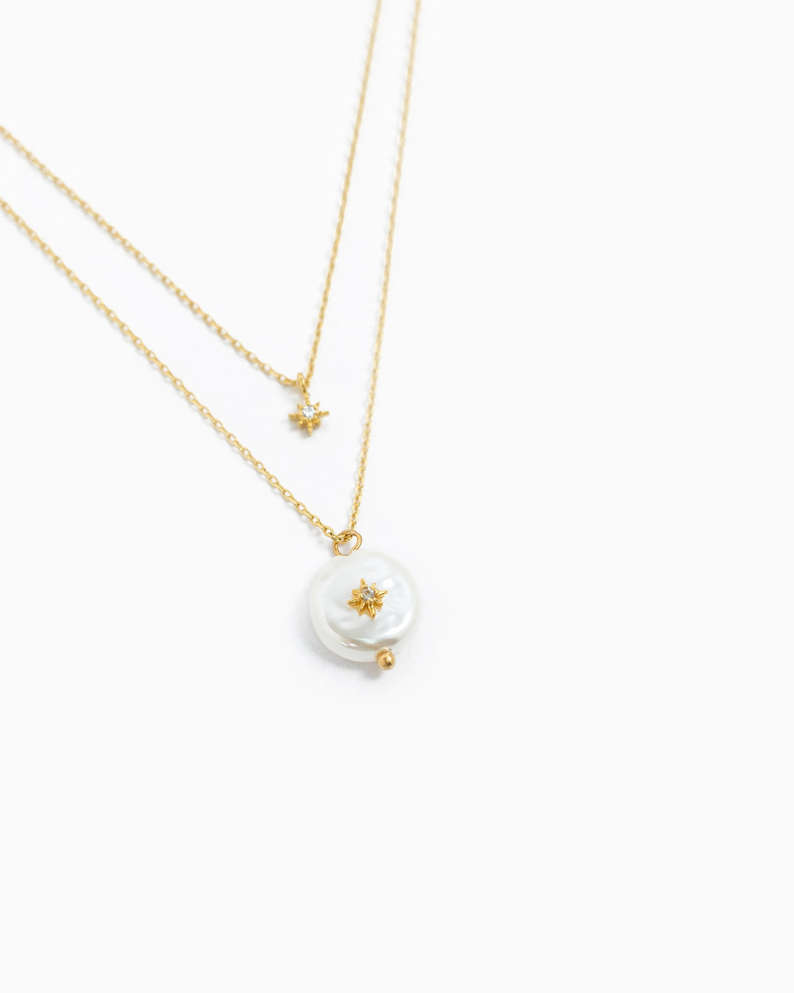 Layered Starburst Pearl Disc Necklace