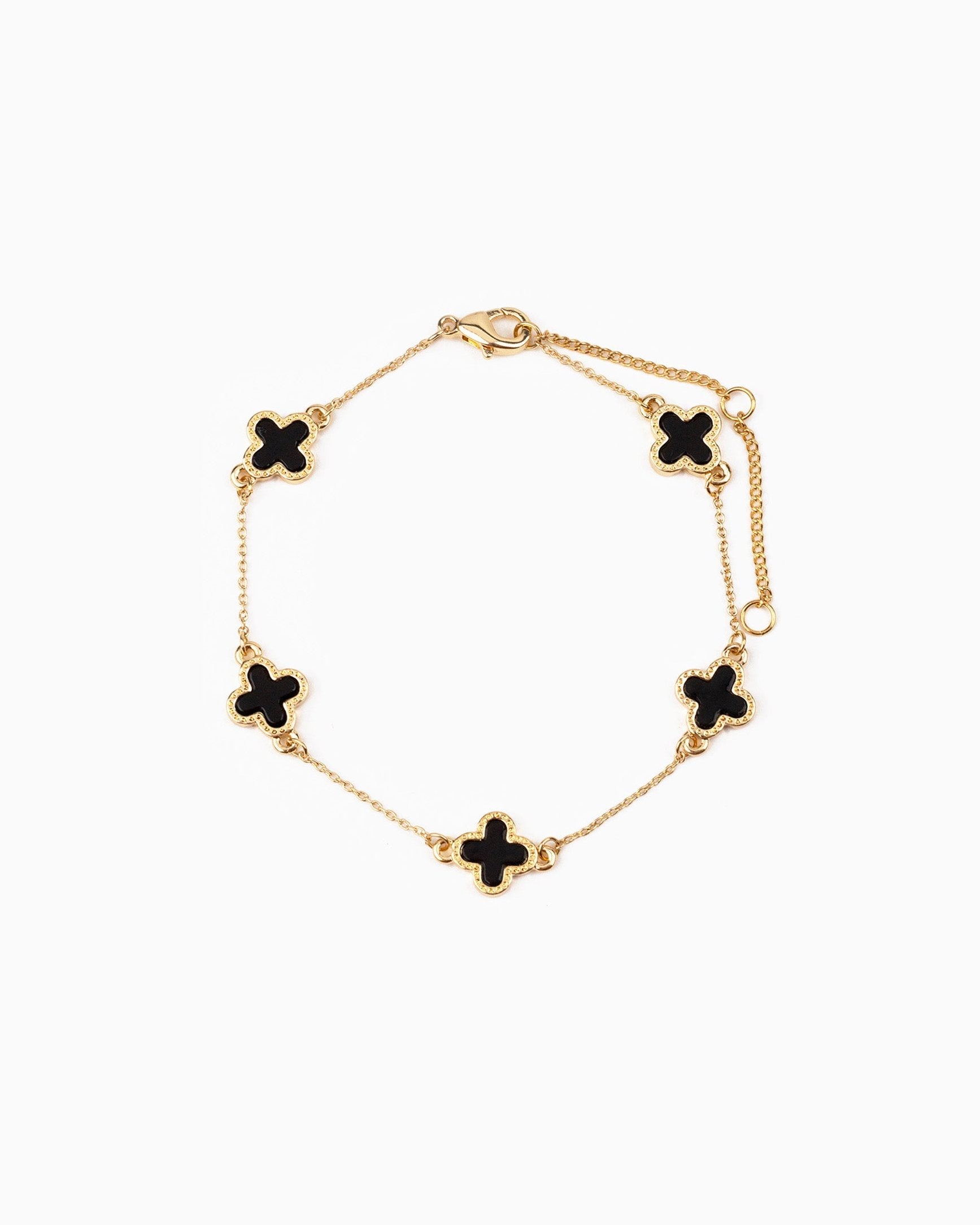 MOP Pearl Clover Station Bracelet Black