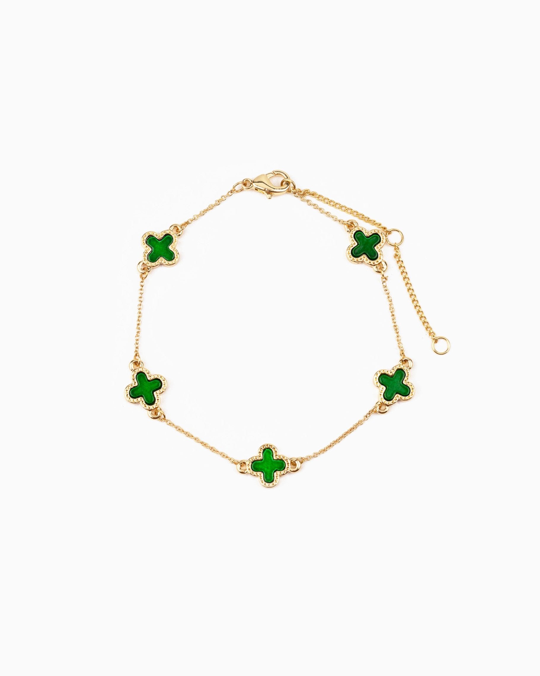 MOP Pearl Clover Station Bracelet Green