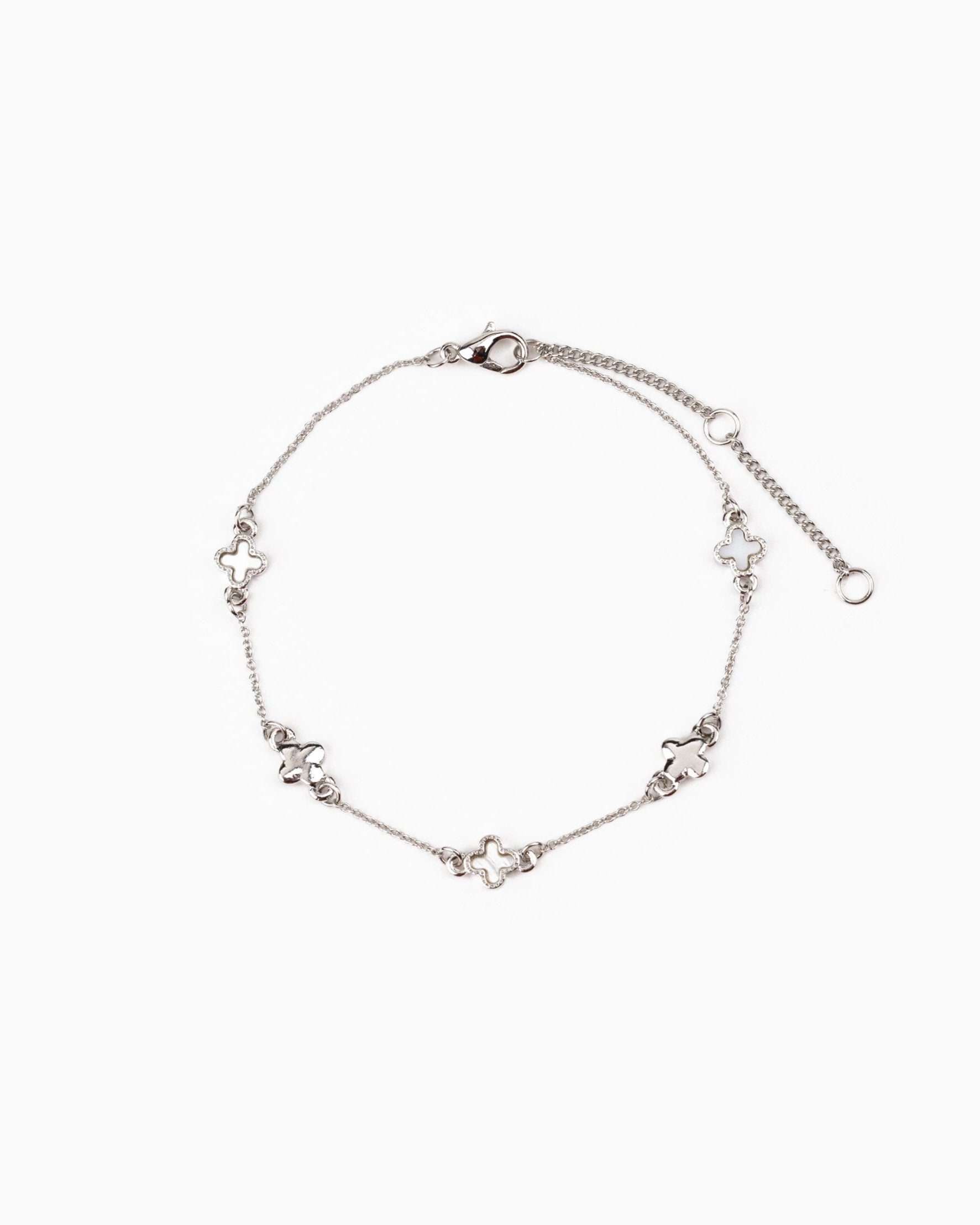 Mini MOP-Metal-Clover-Station-Bracelet-Rhodium white