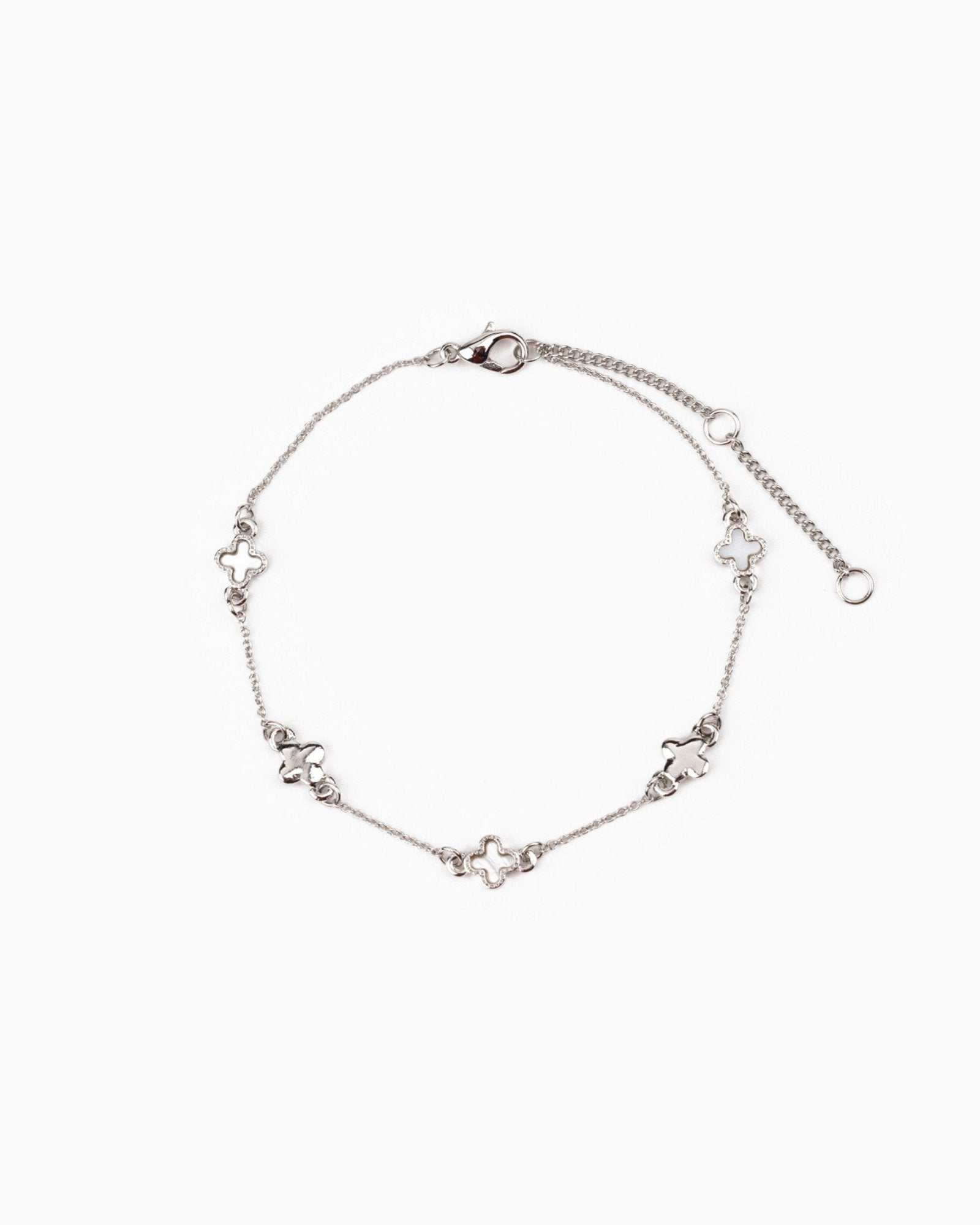 Mini MOP-Metal-Clover-Station-Bracelet-Rhodium white