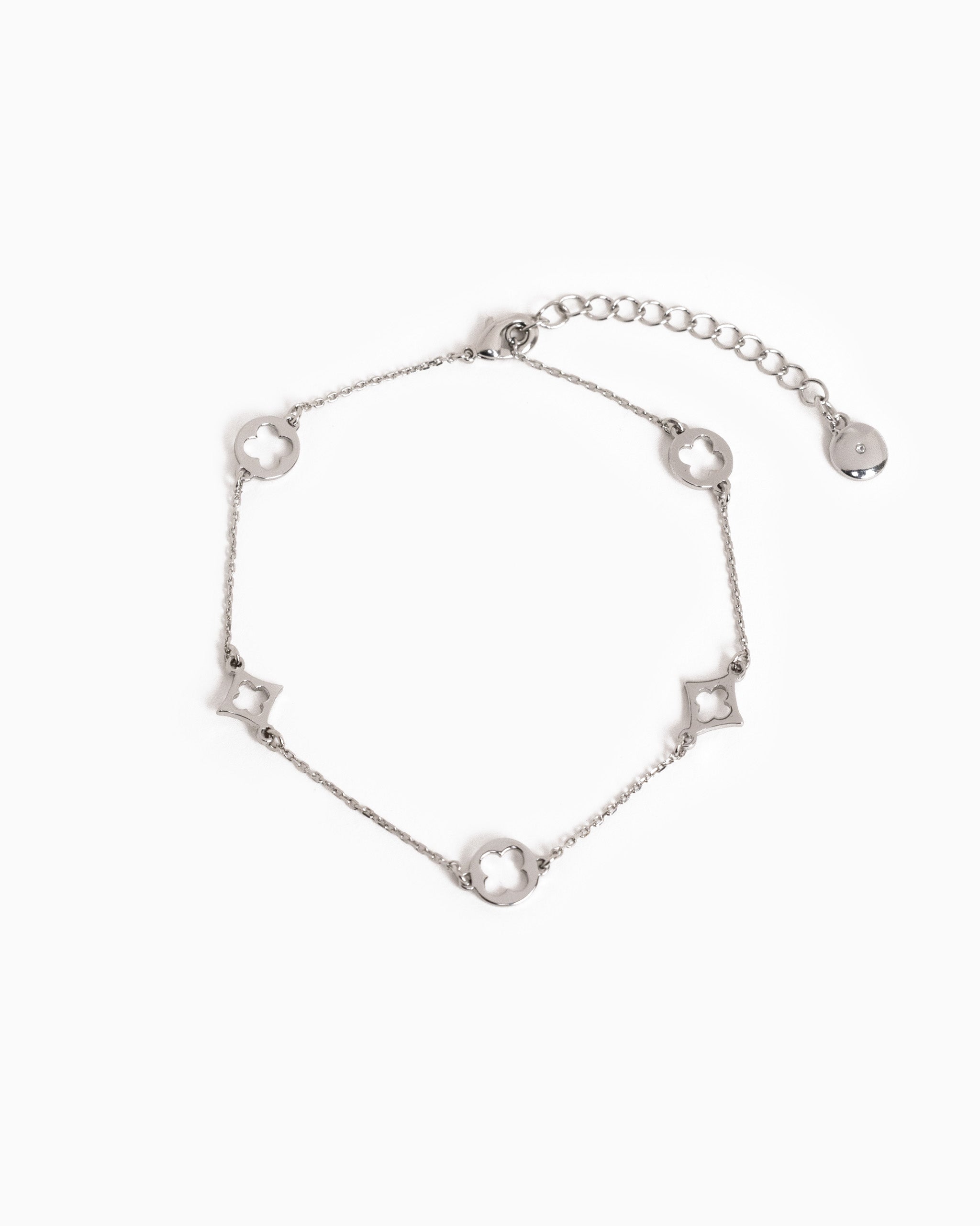 Multi-shape Clover Charm Station Bracelet Silver