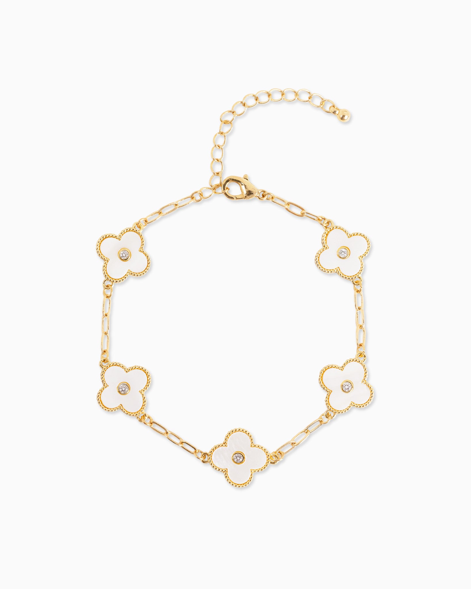 Single CZ MOP Clover Station Bracelet