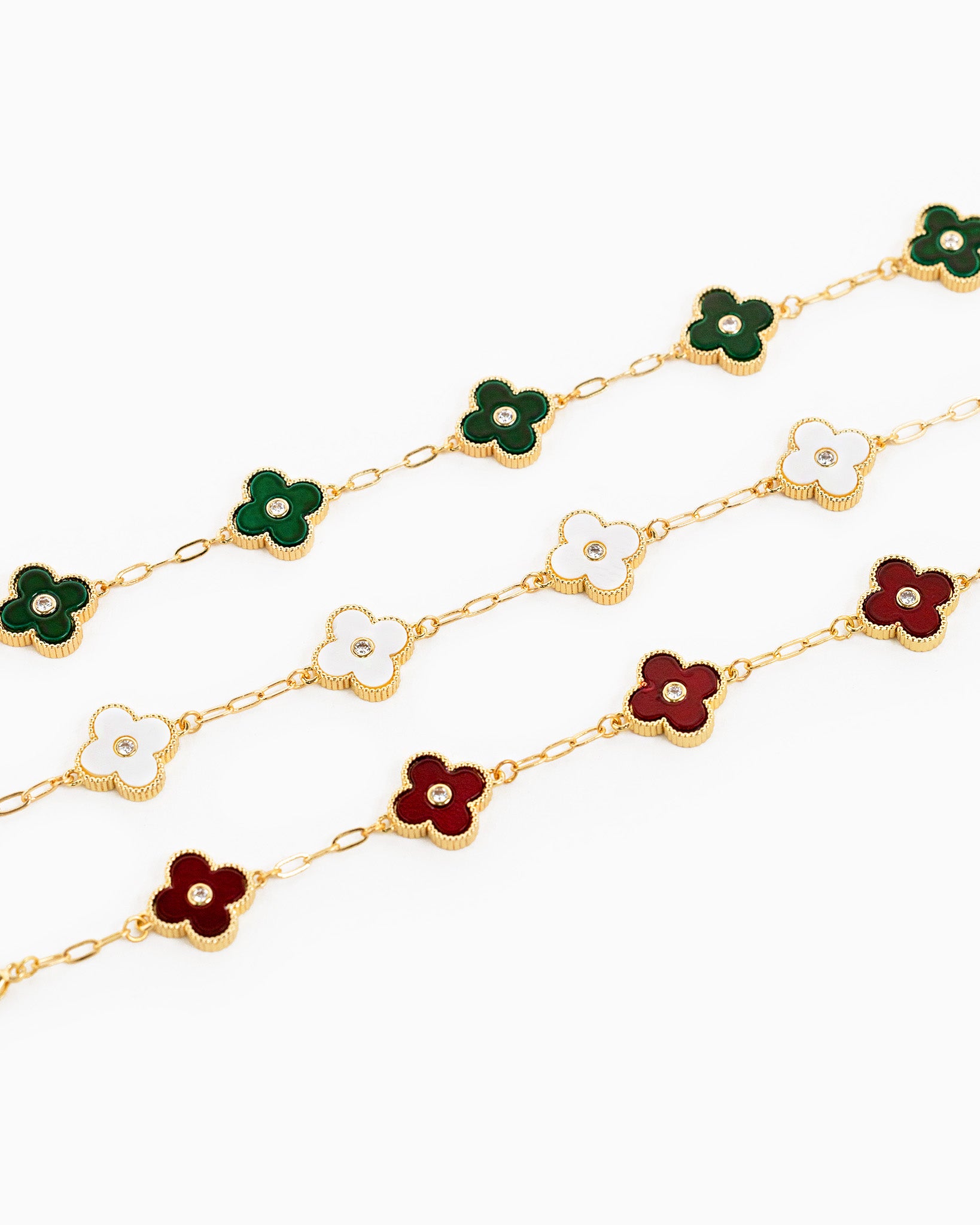 Single CZ MOP Clover Station Bracelet