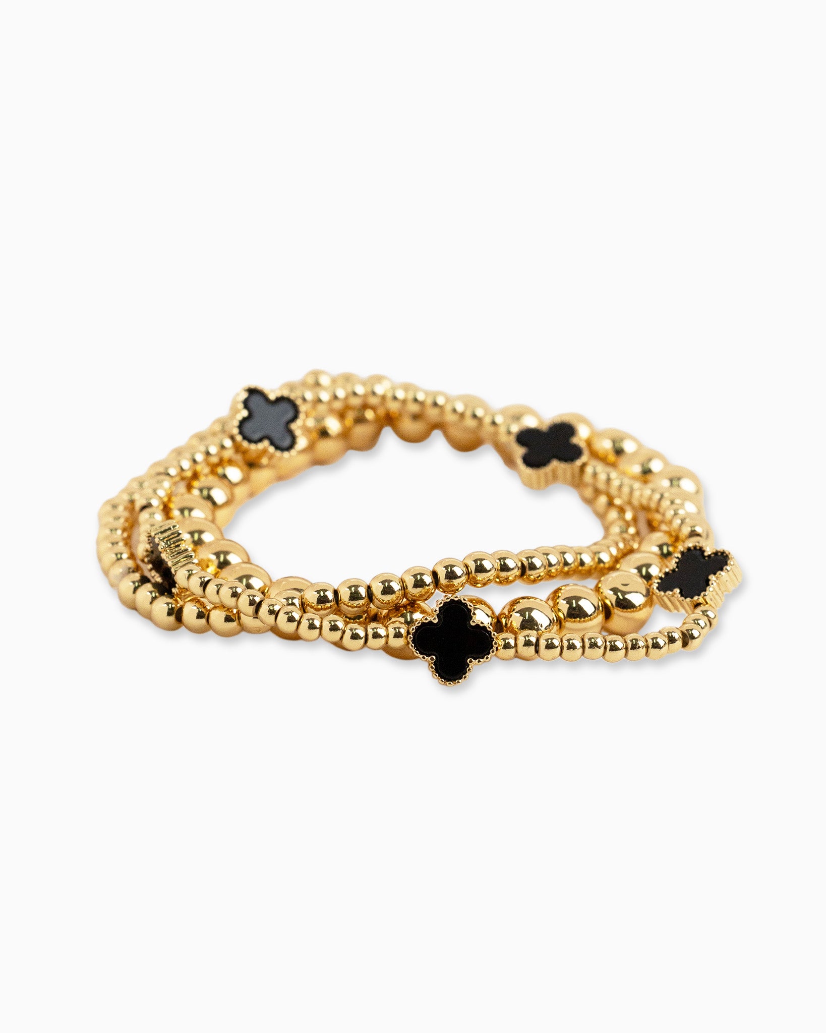 MOP Clover Stretch Bead Bracelets, Set of 3