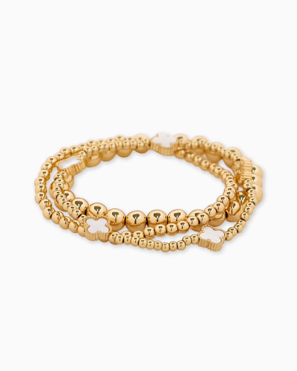 MOP Clover Stretch Bead Bracelets, Set of 3