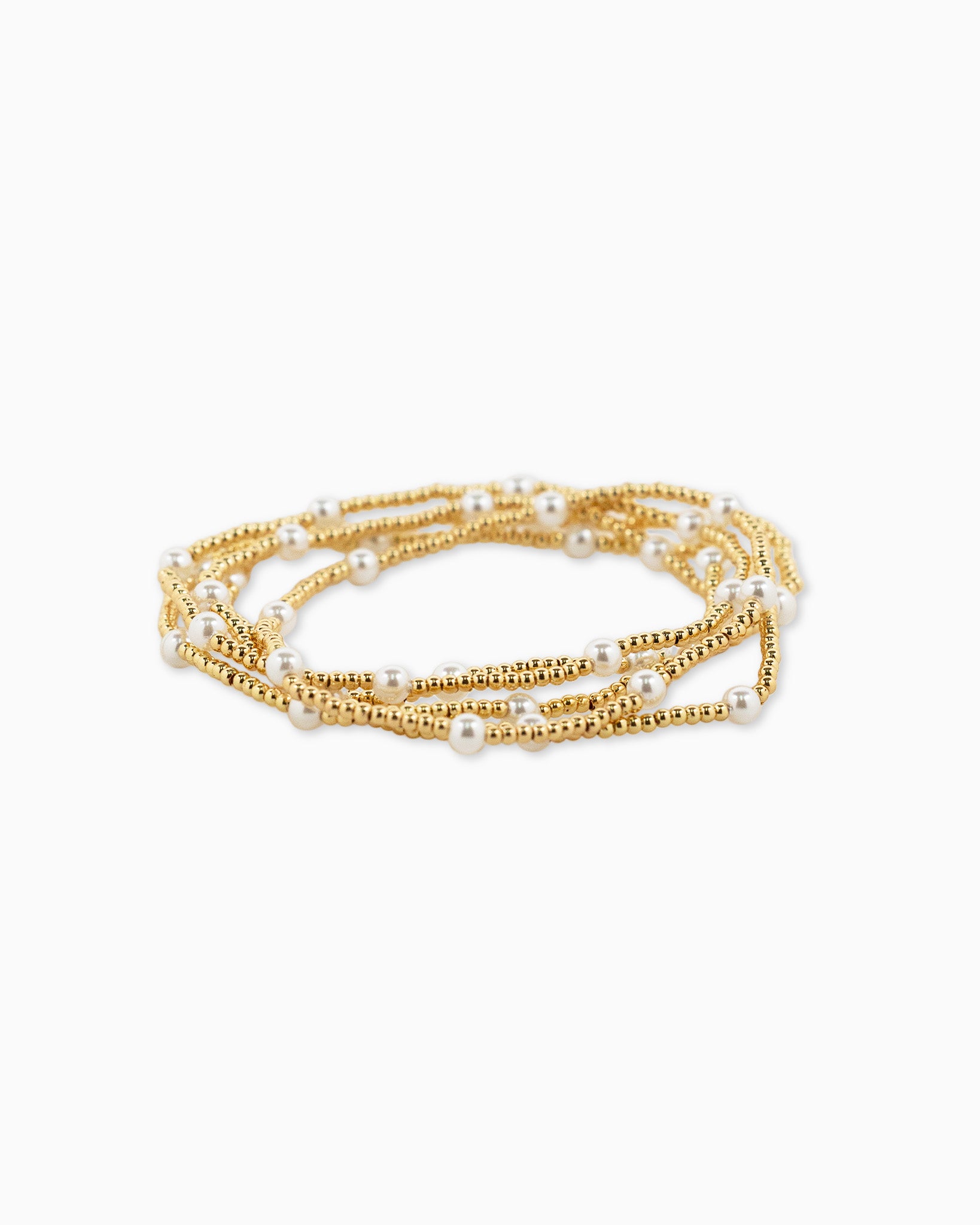 Gold Ball Bead Pearl Accent Bracelets, Set of 5