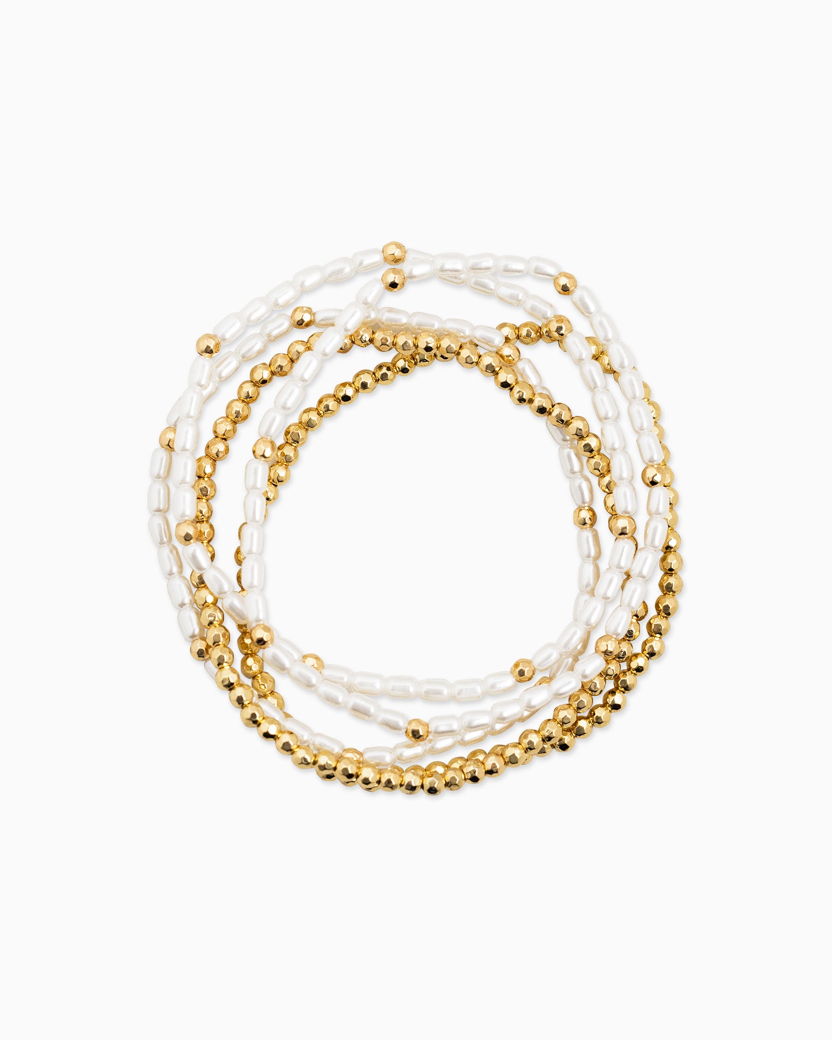 Simple Gold Ball and Pearl Stretch Bracelet Set of 5