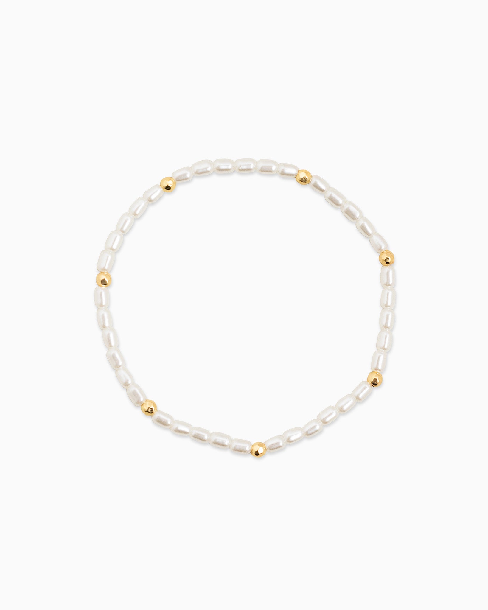 Simple Gold Ball and Pearl Stretch Bracelet Set of 5