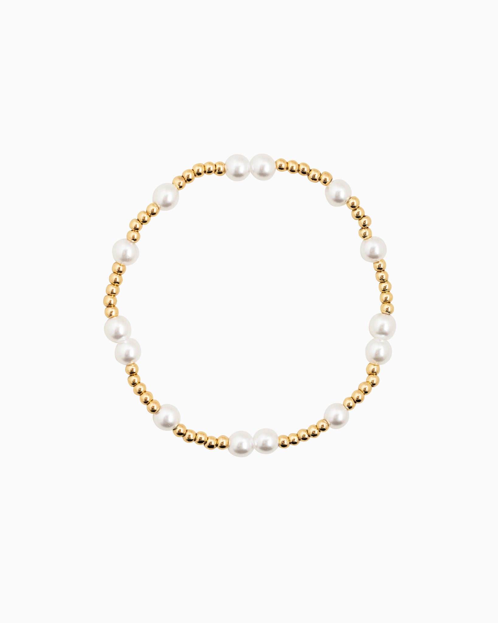 Unique Gold Ball Bead and Pearl Stretch Bracelet Set of 5