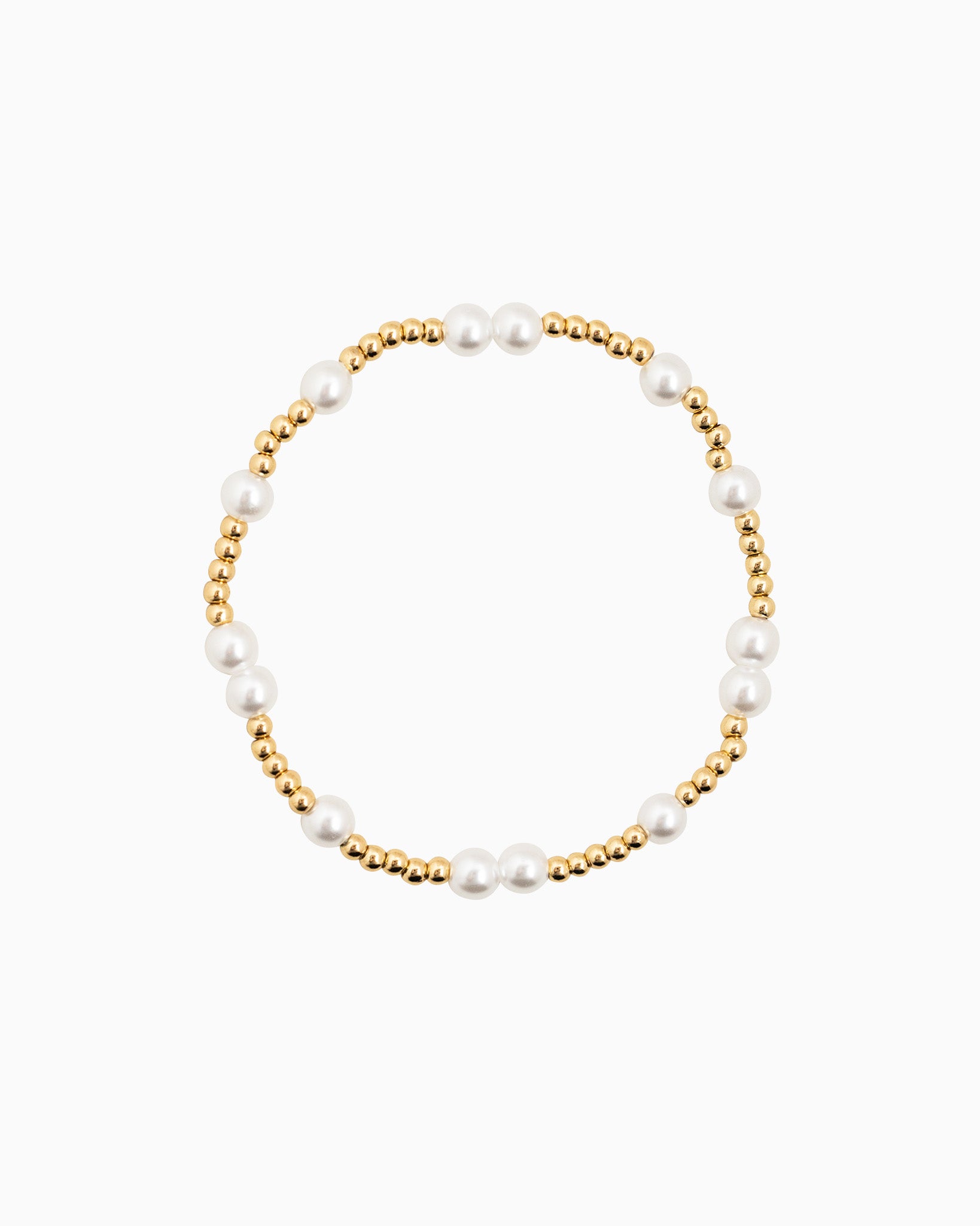 Unique Gold Ball Bead and Pearl Stretch Bracelet Set of 5