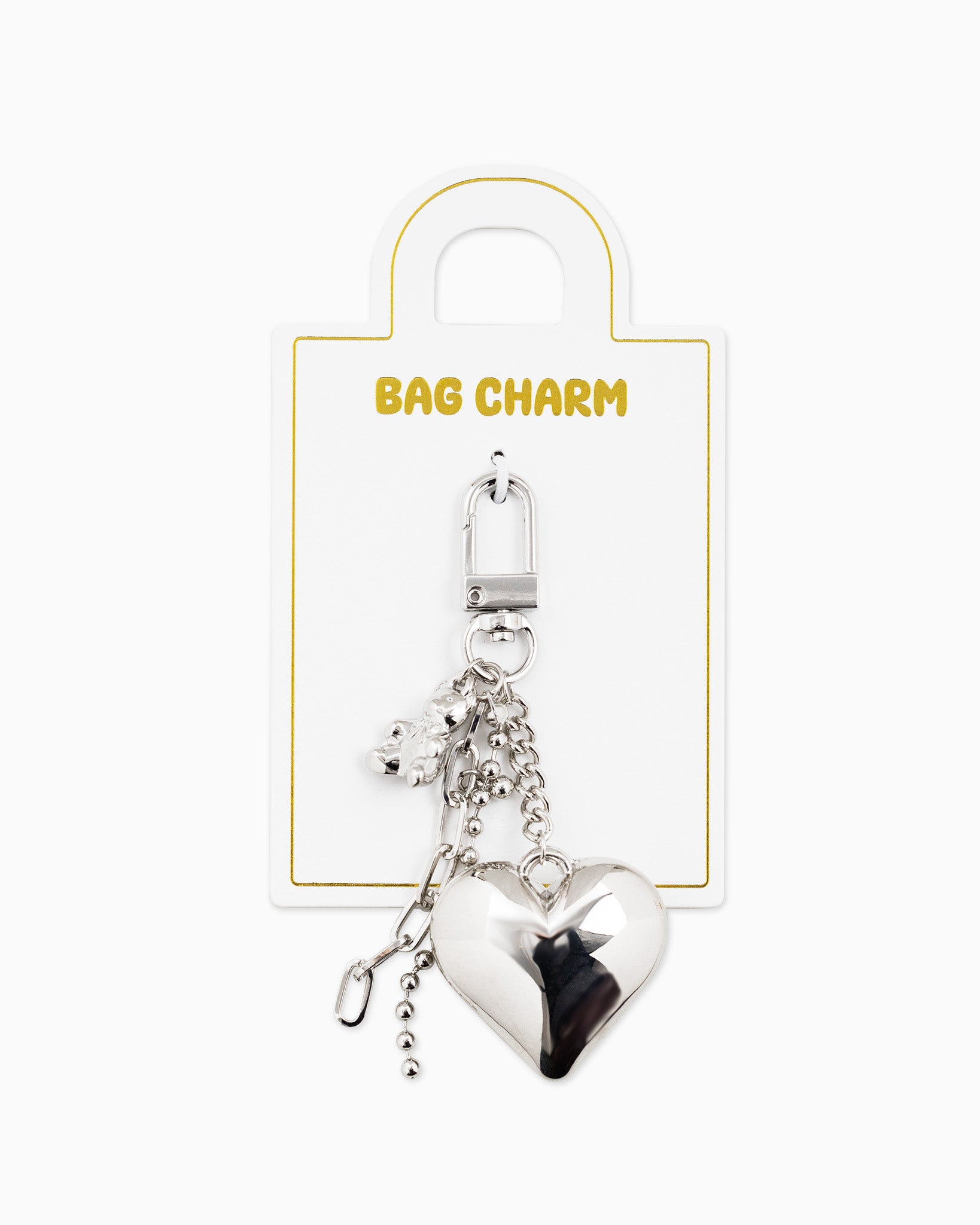 Puffy Heart, Bear, Linear Metal Chain Bag Charm