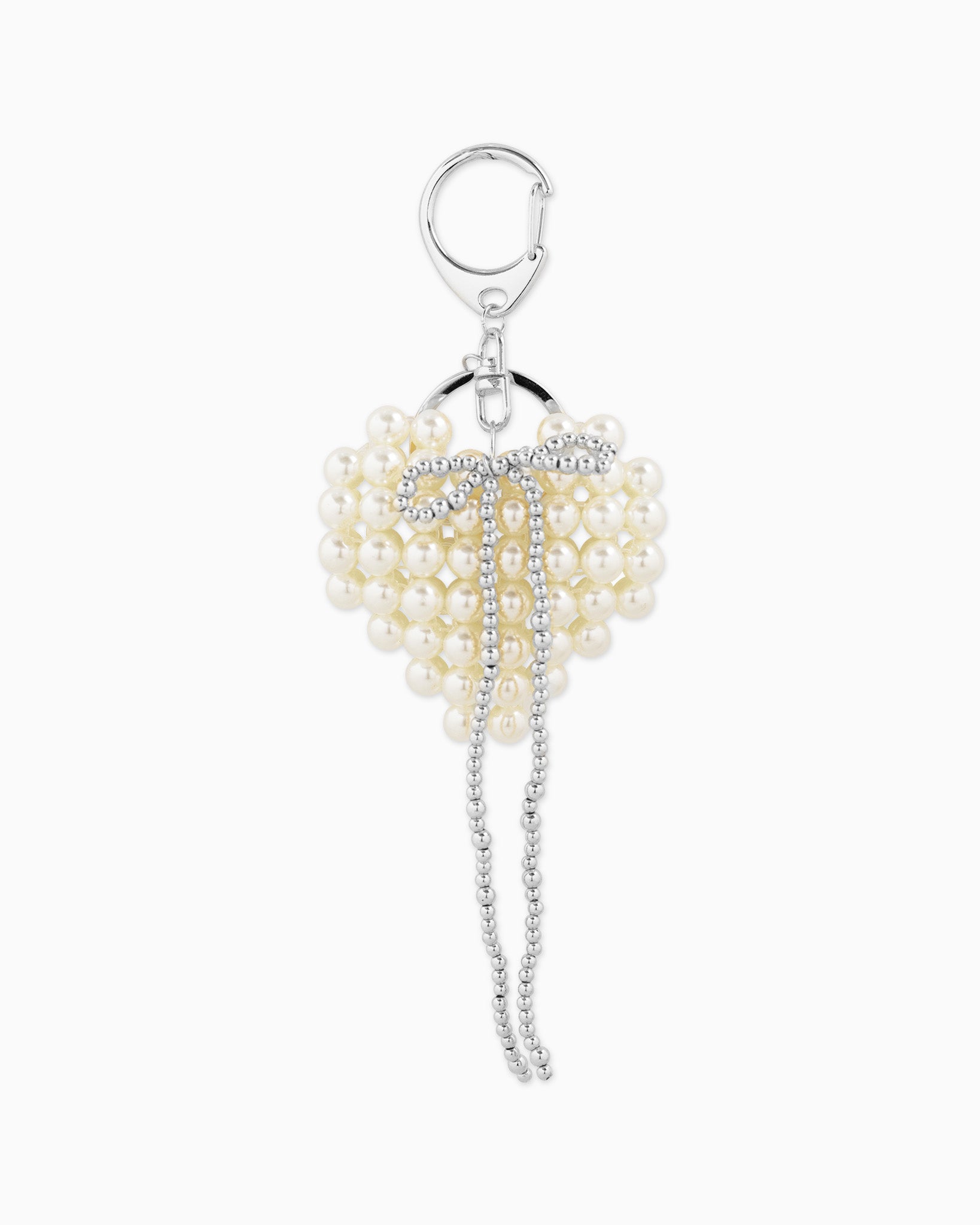 Puffy Pearl Heart Metal Bead Bow Bag Charm