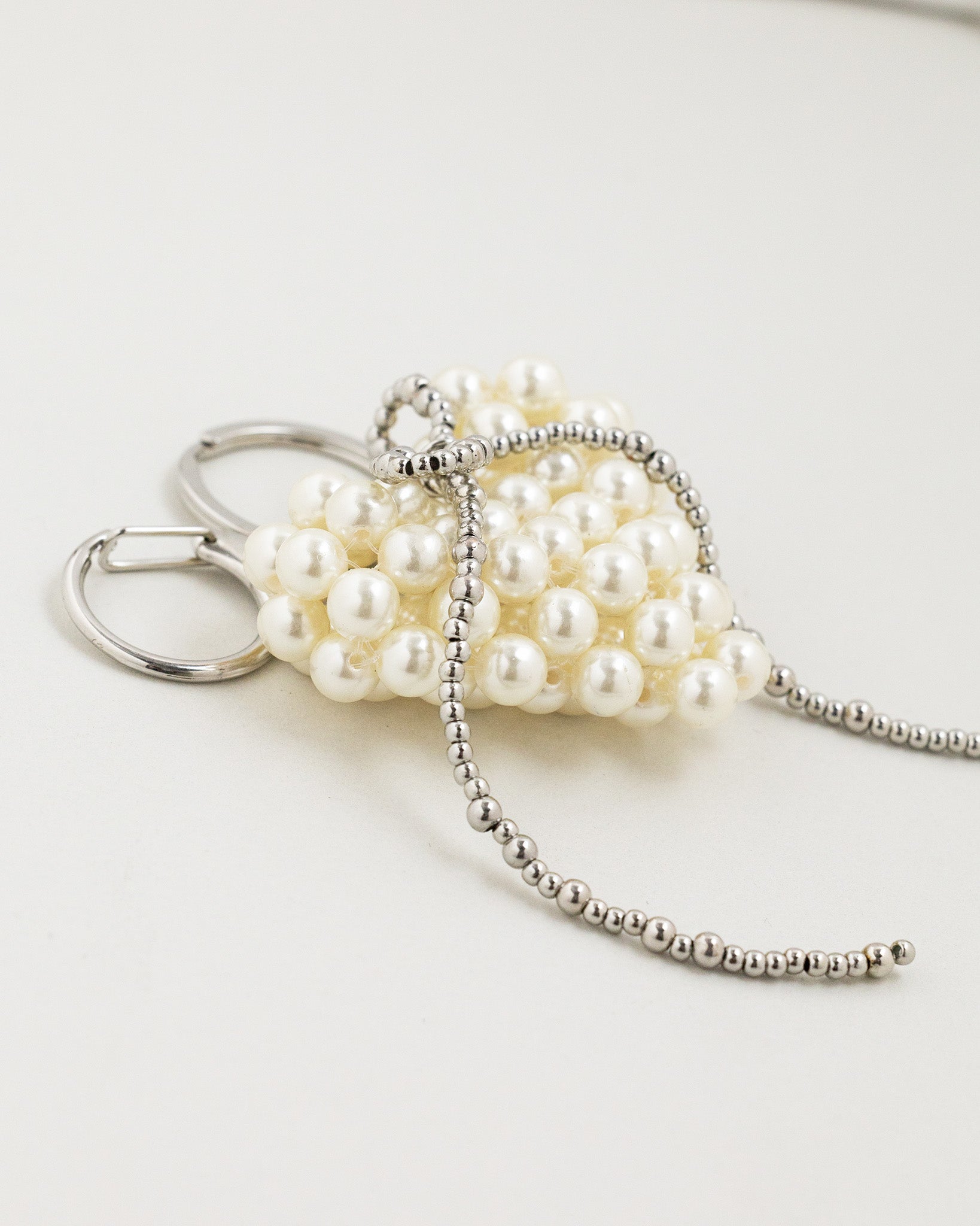 Puffy Pearl Heart Metal Bead Bow Bag Charm