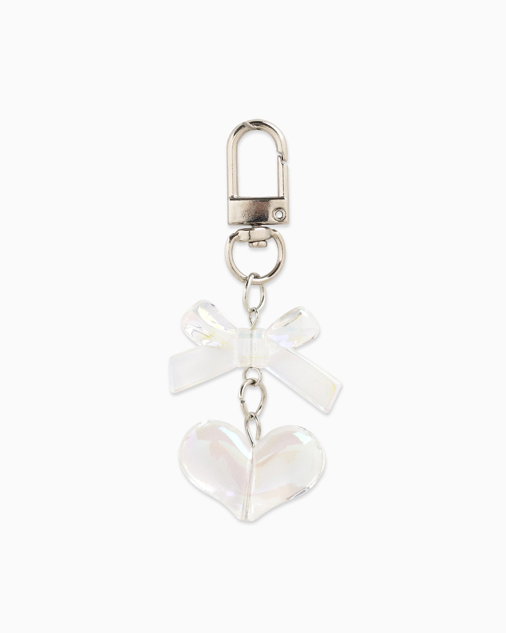 Clear Puffy Bow and Heart Linear Bag Charm