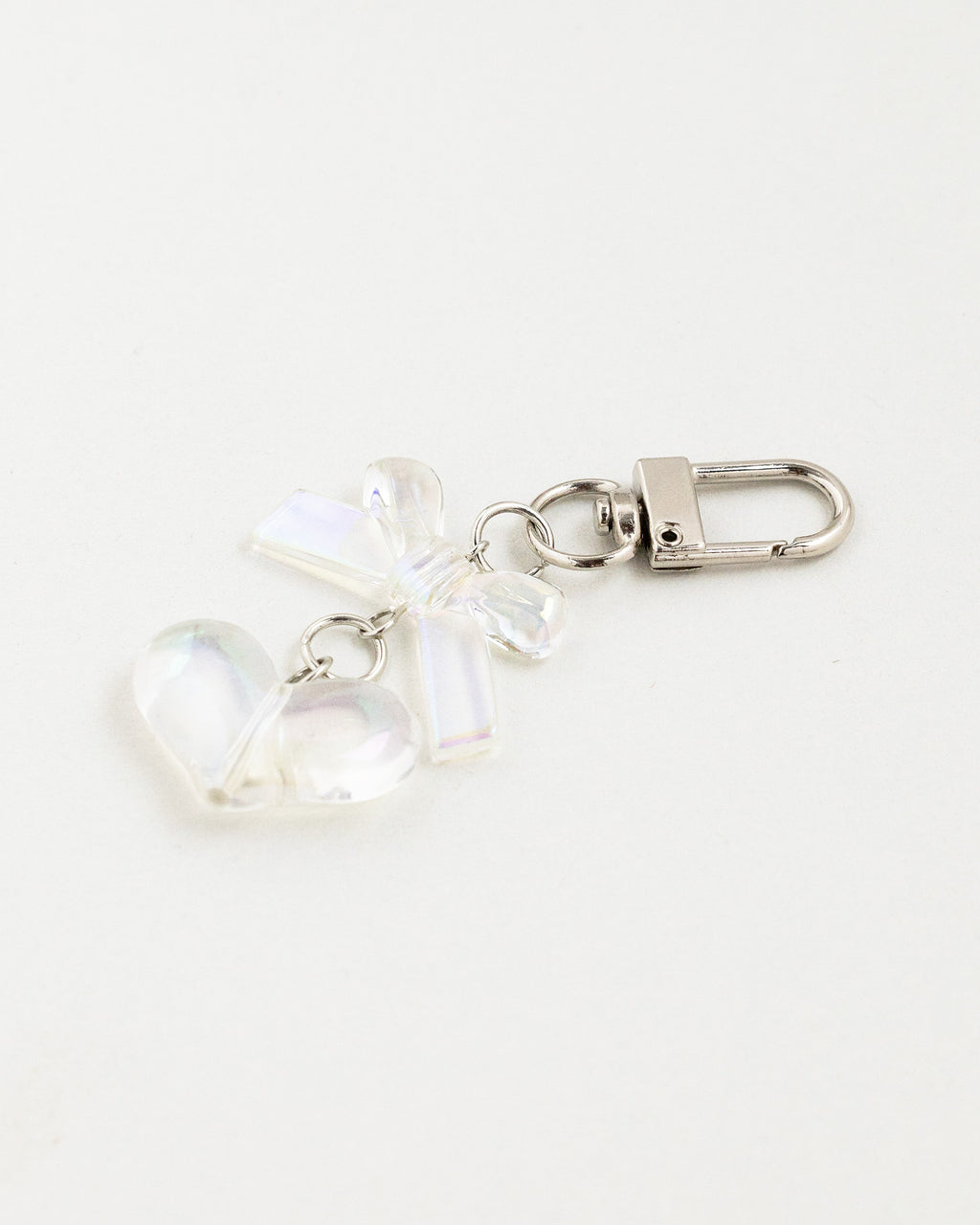 Clear Puffy Bow and Heart Linear Bag Charm