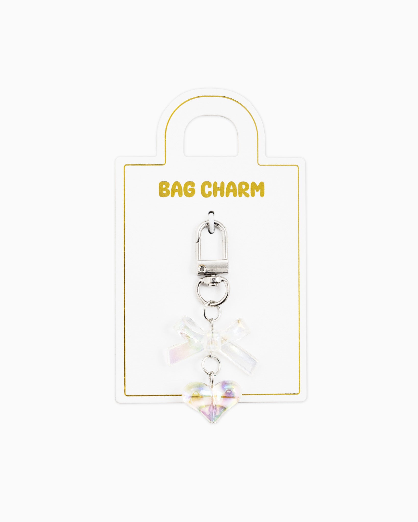 Clear Puffy Bow and Heart Linear Bag Charm