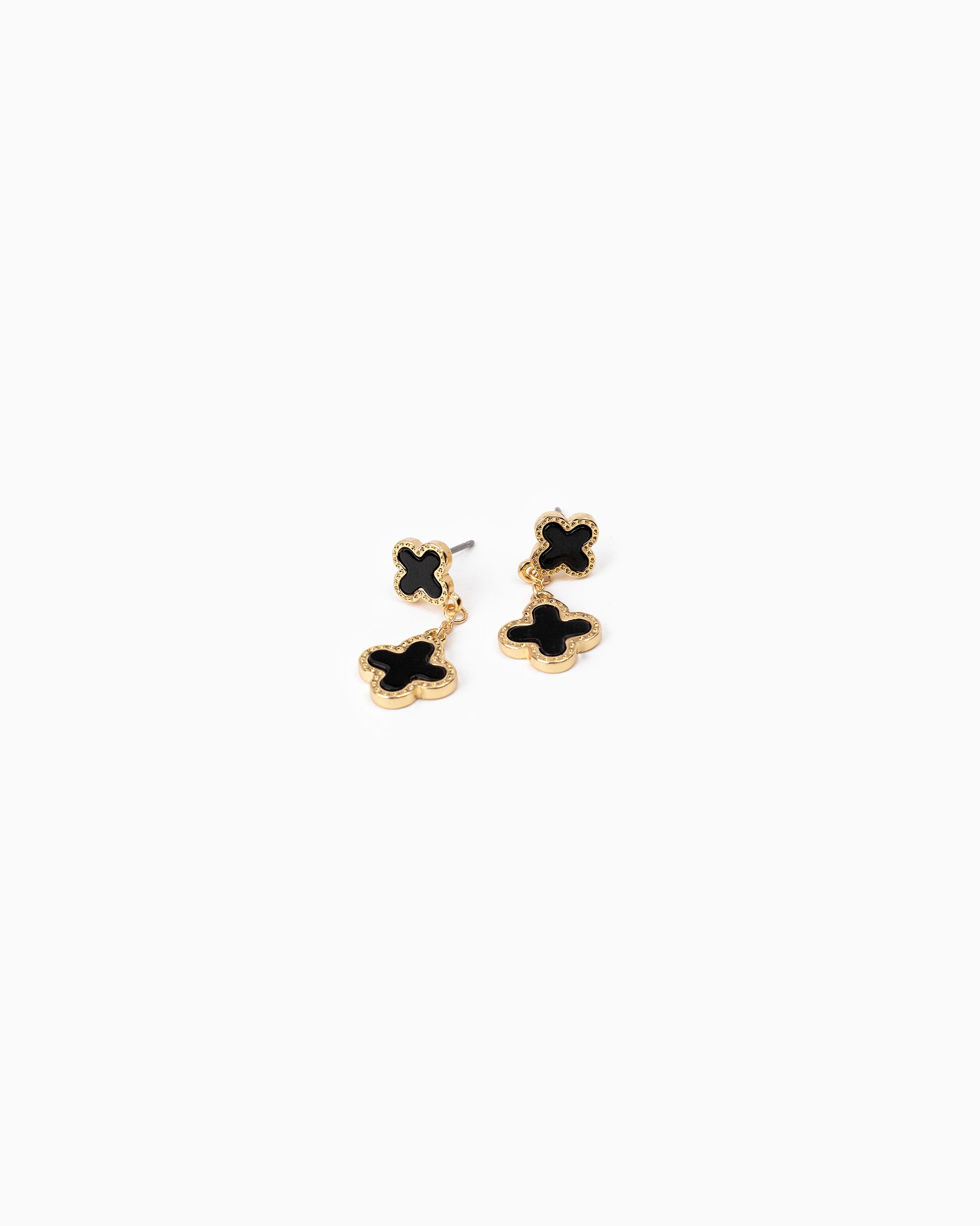 Mother of Pearl Double Clover Drop Earrings – Gold Black