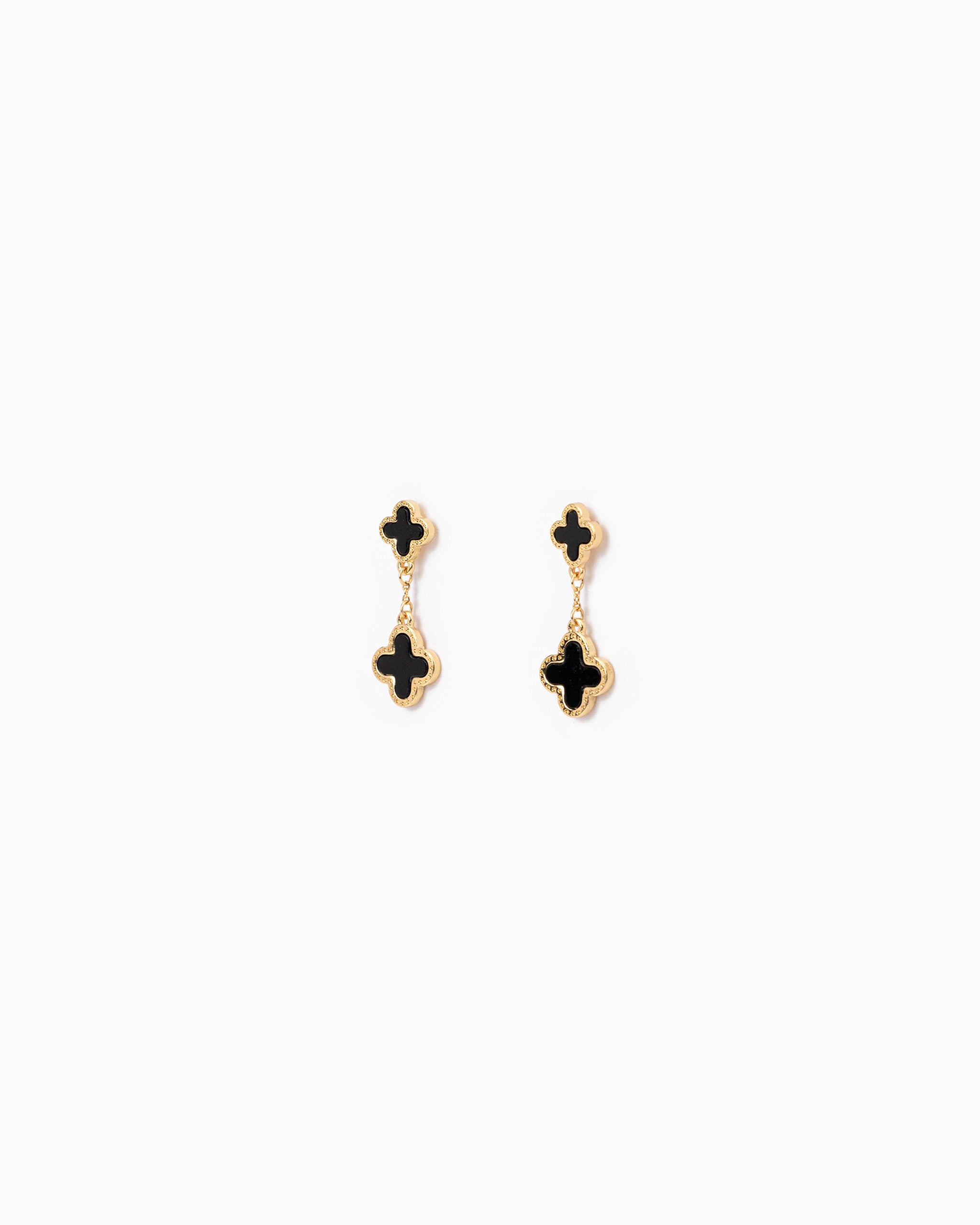 Mother of Pearl Double Clover Drop Earrings – Gold Black detail