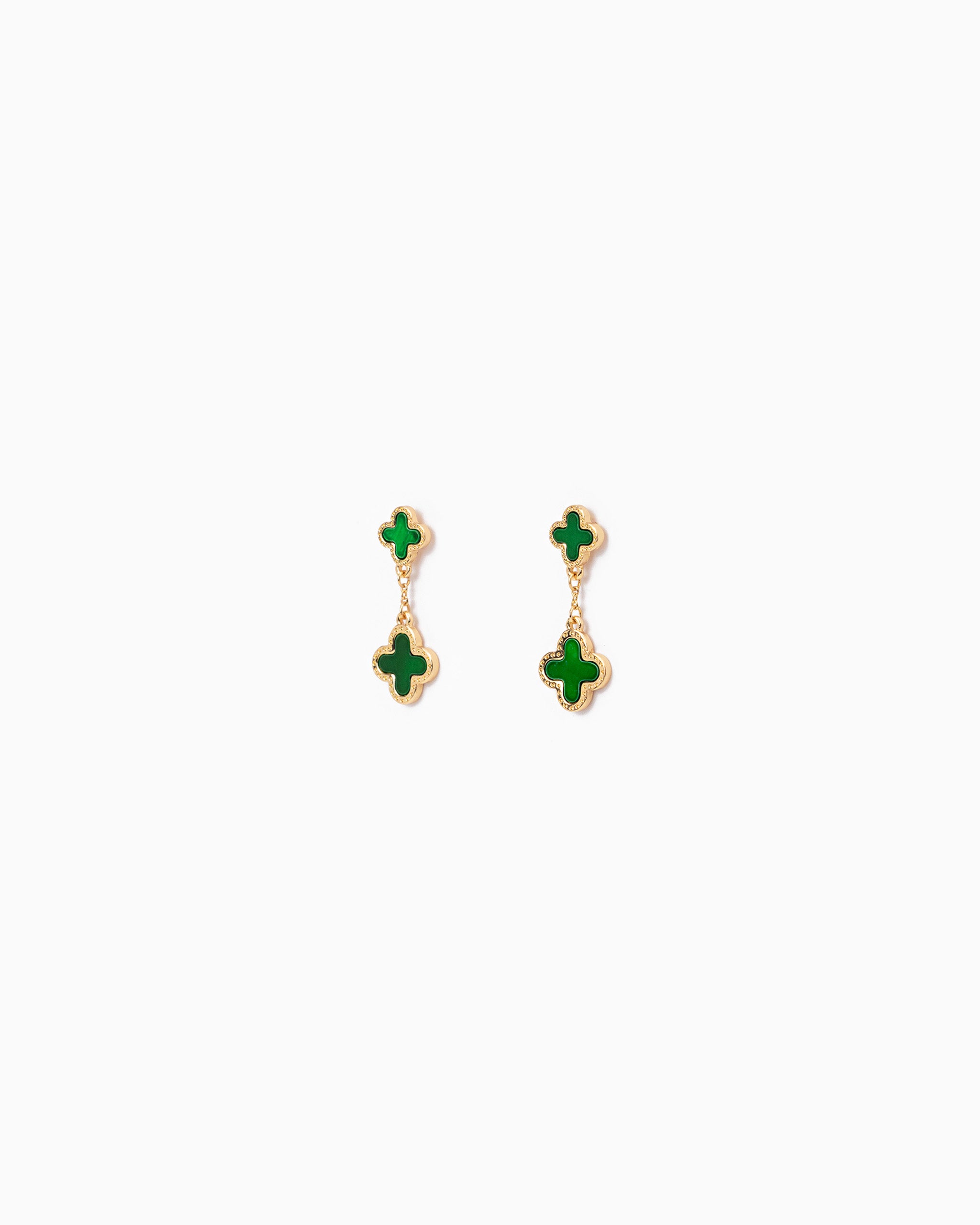 Mother of Pearl Double Clover Drop Earrings – Gold Green detail