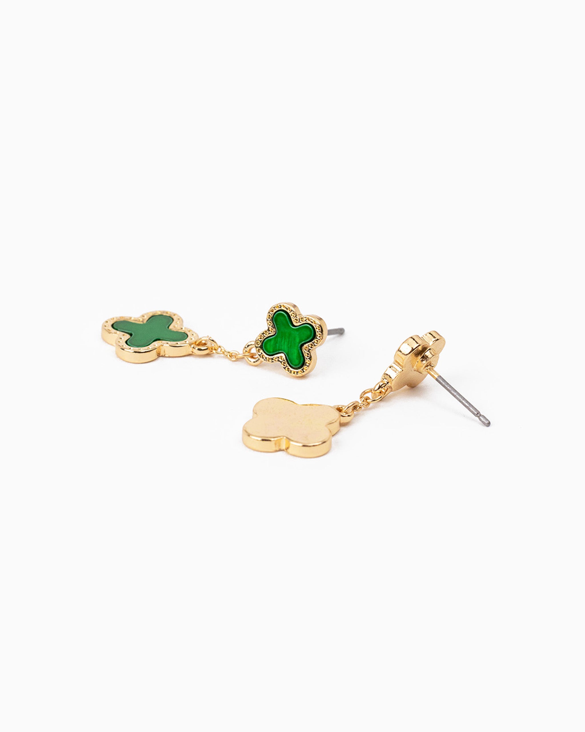 Mother of Pearl Double Clover Drop Earrings – Gold Green