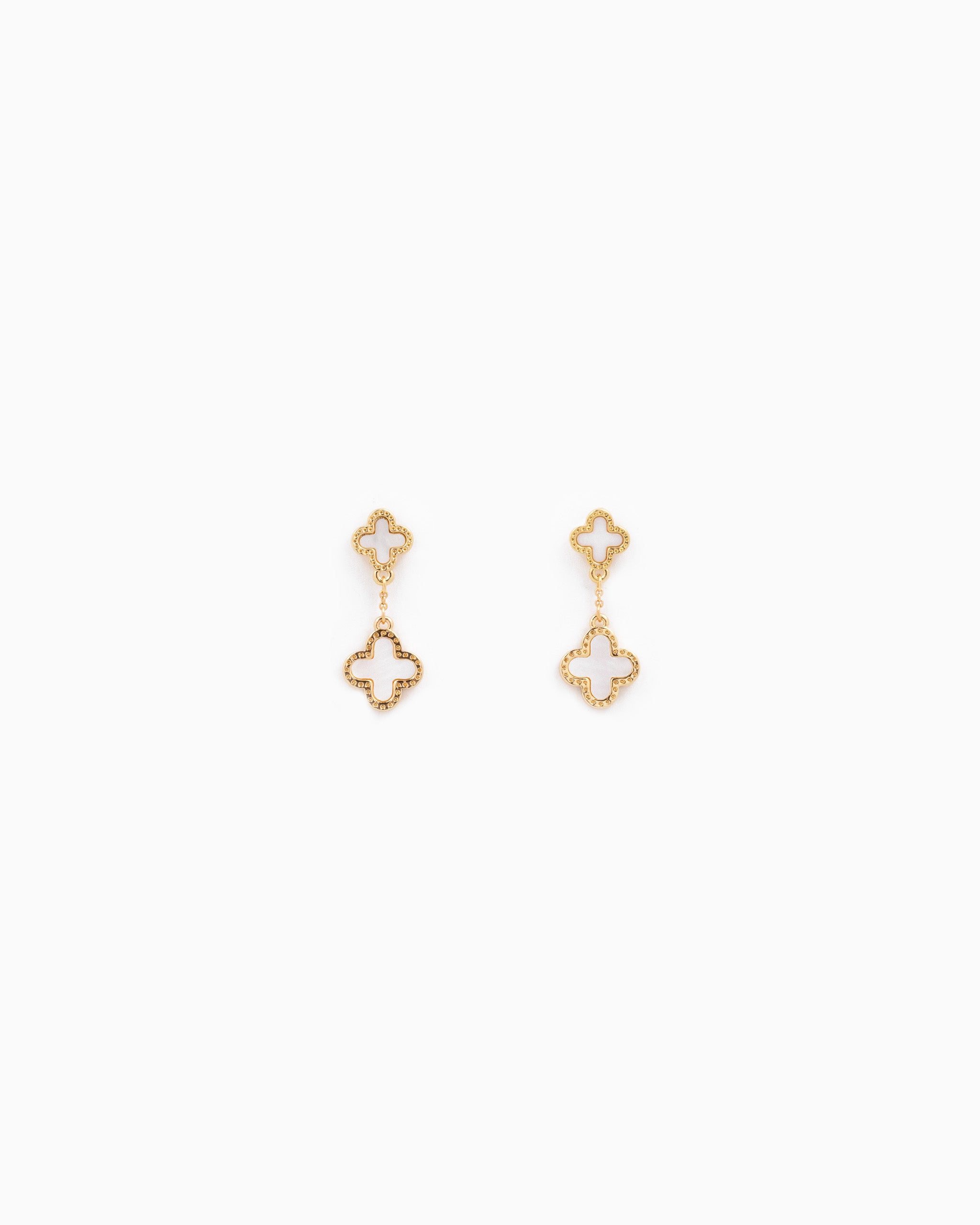 Mother of Pearl Double Clover Drop Earrings – Gold White