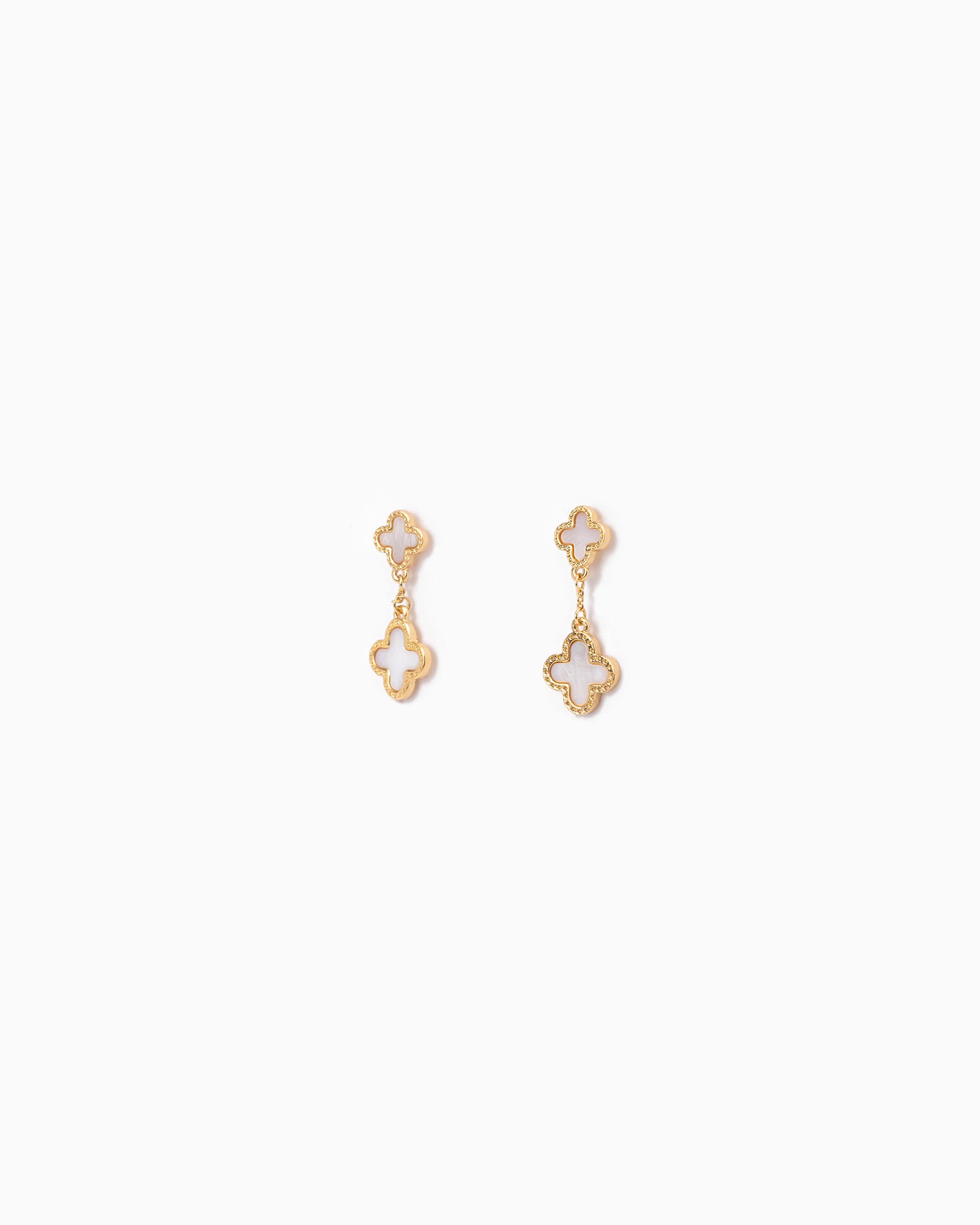 Mother of Pearl Double Clover Drop Earrings – Gold White detail