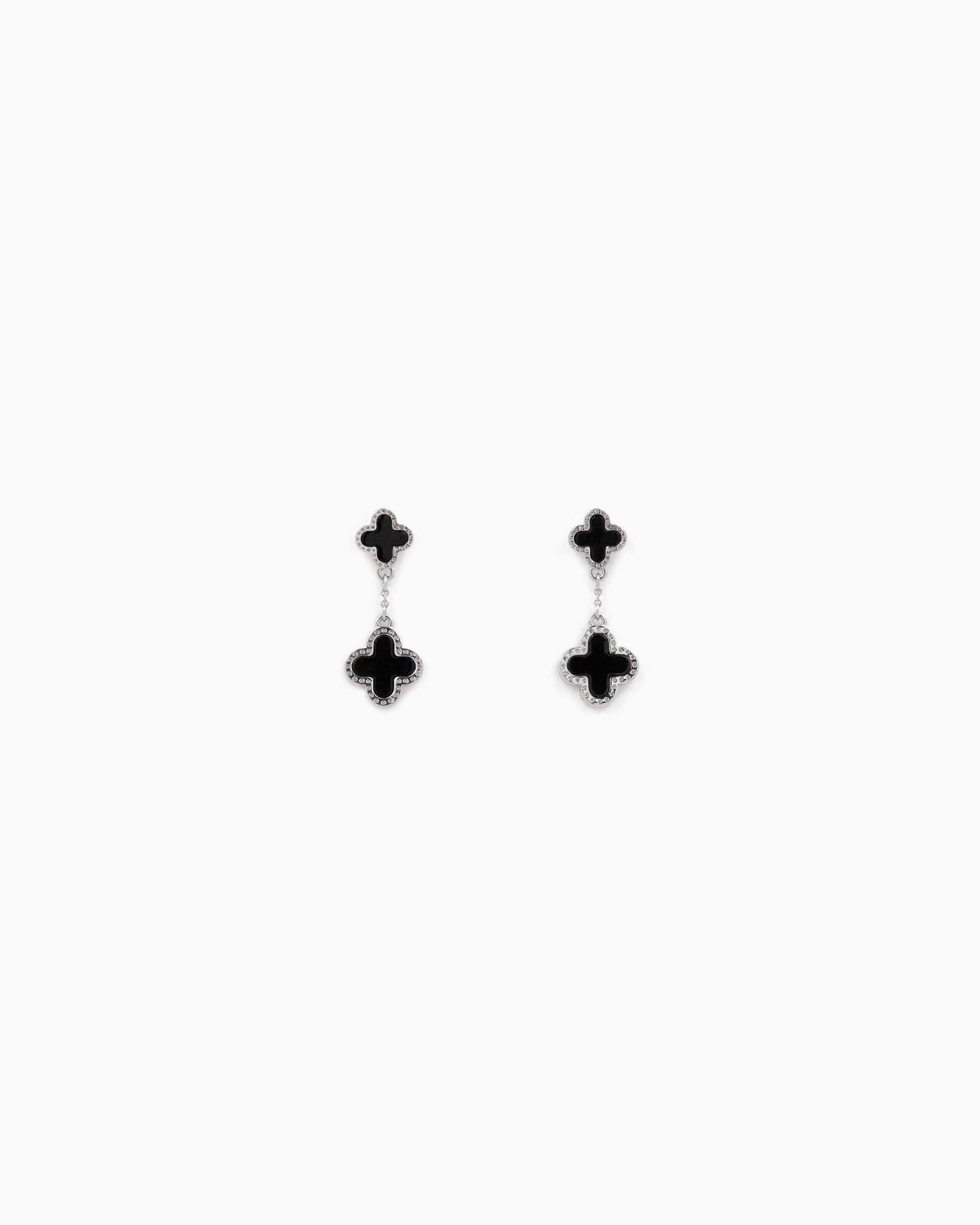 Mother of Pearl Double Clover Drop Earrings – Rhodium Black