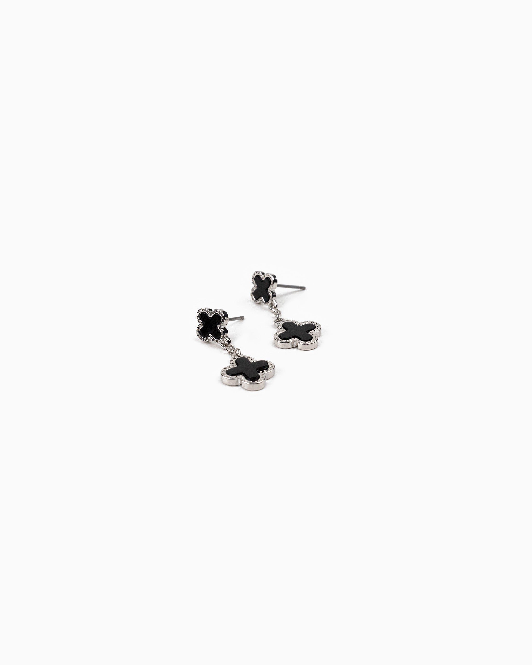 Mother of Pearl Double Clover Drop Earrings – Rhodium Black detail