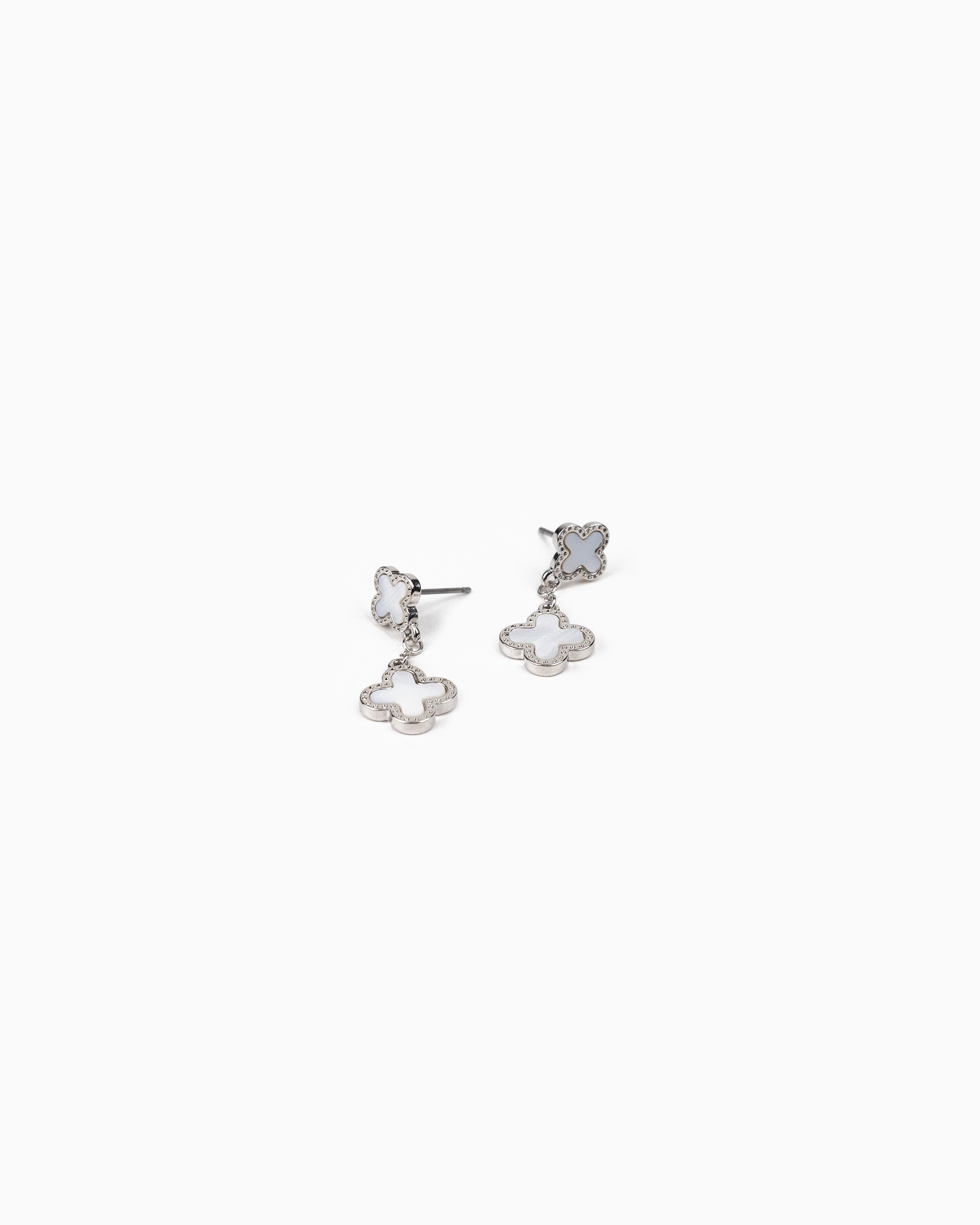 Mother of Pearl Double Clover Drop Earrings – Rhodium White detail