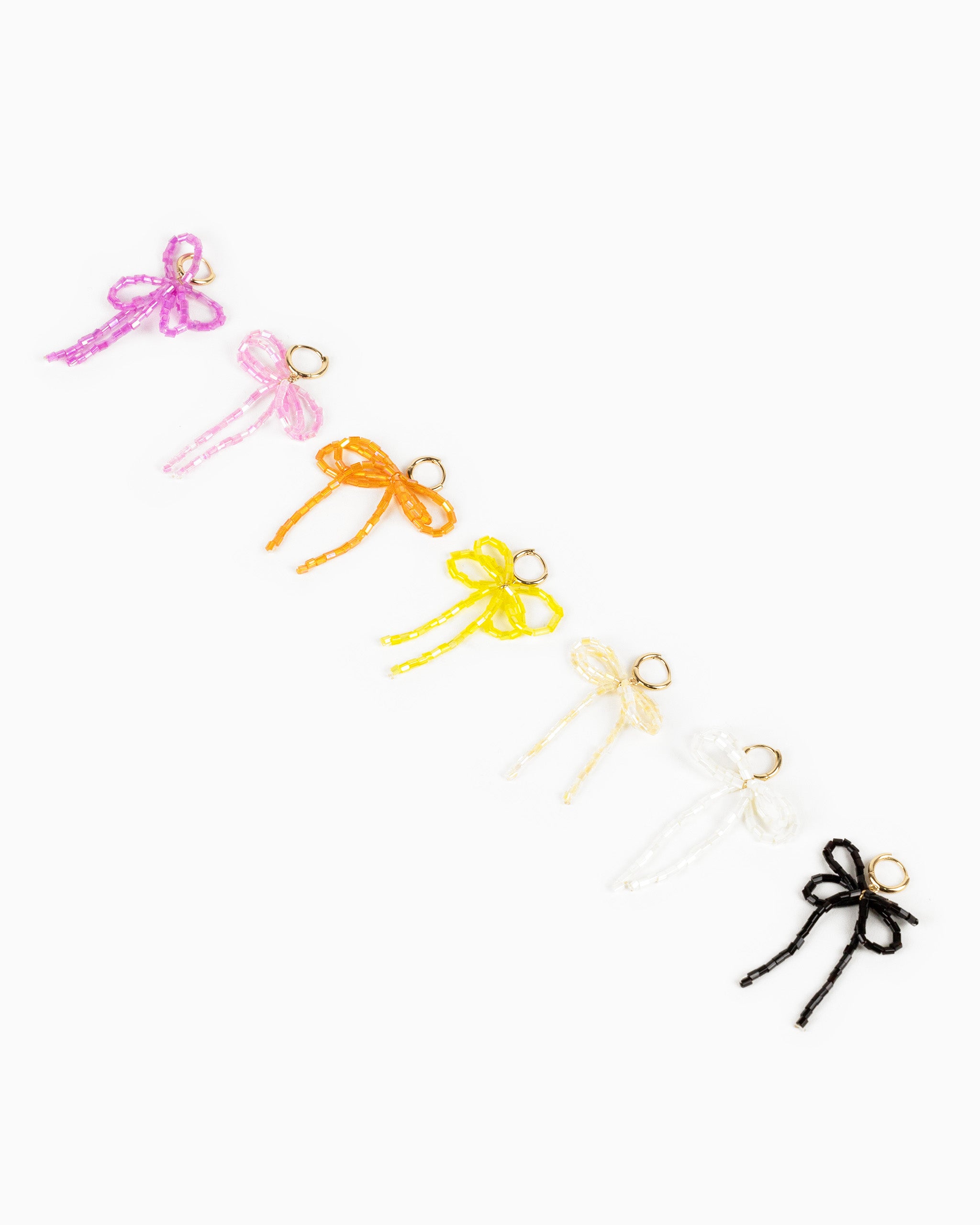 Rectangle Bead Bow Huggie Hoop Earrings-7