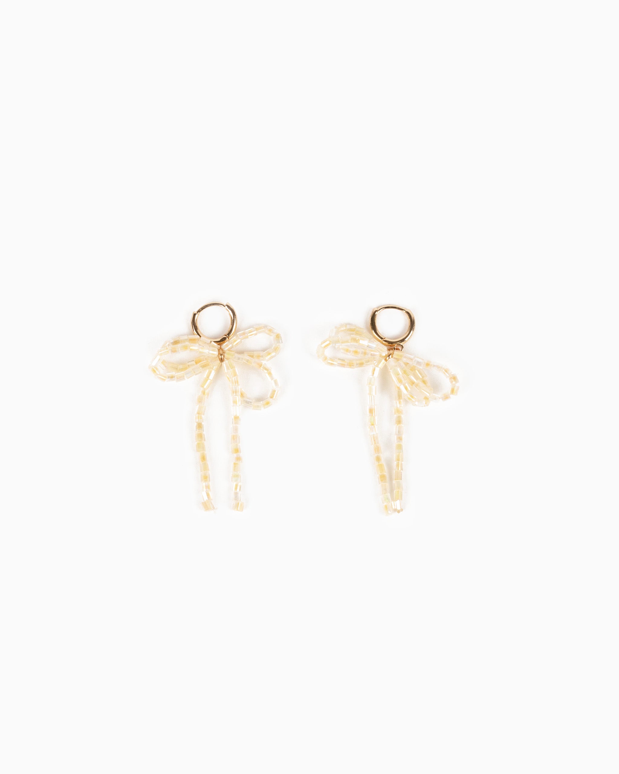 Rectangle Bead Bow Huggie Hoop Earrings-8