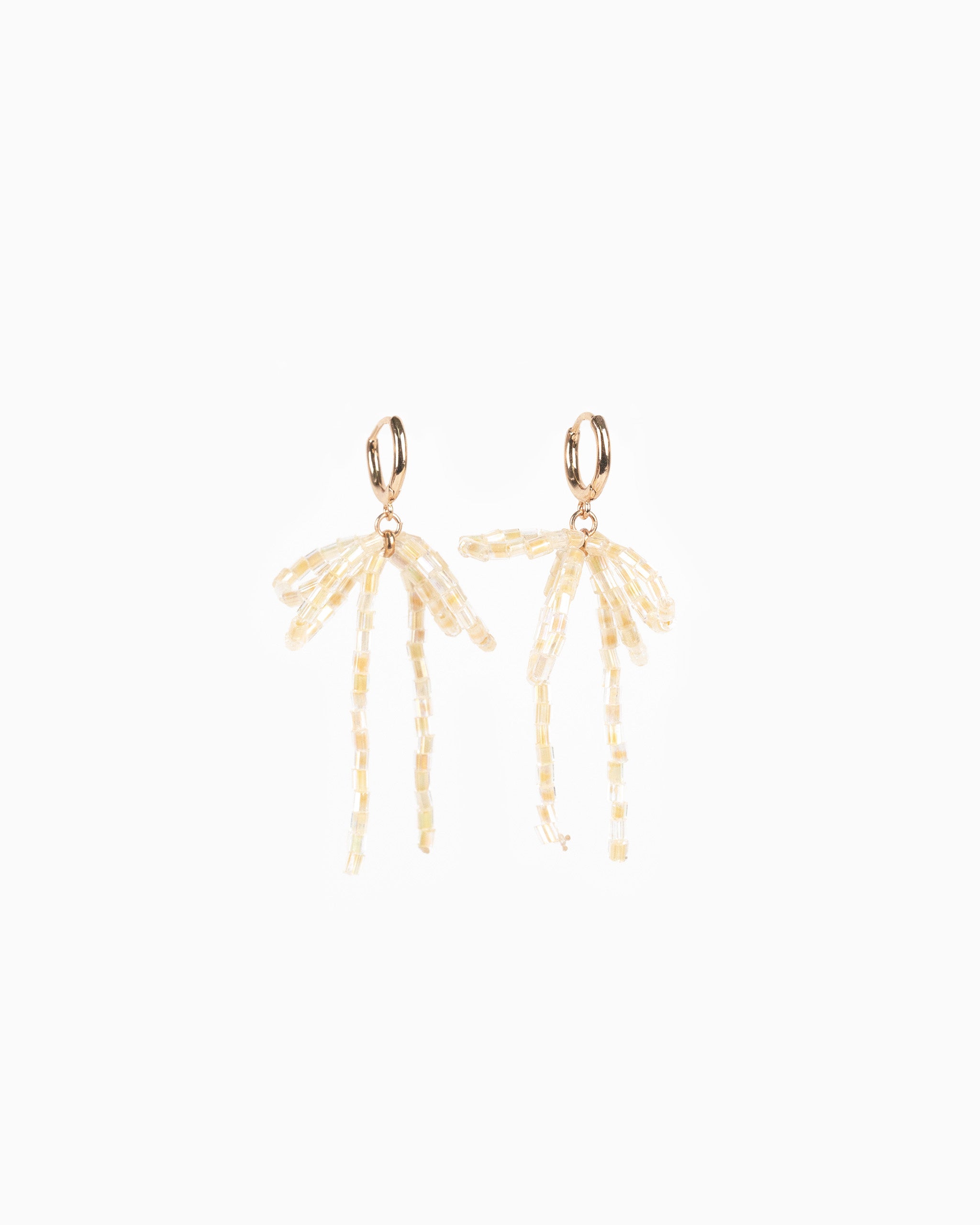 Rectangle Bead Bow Huggie Hoop Earrings-9