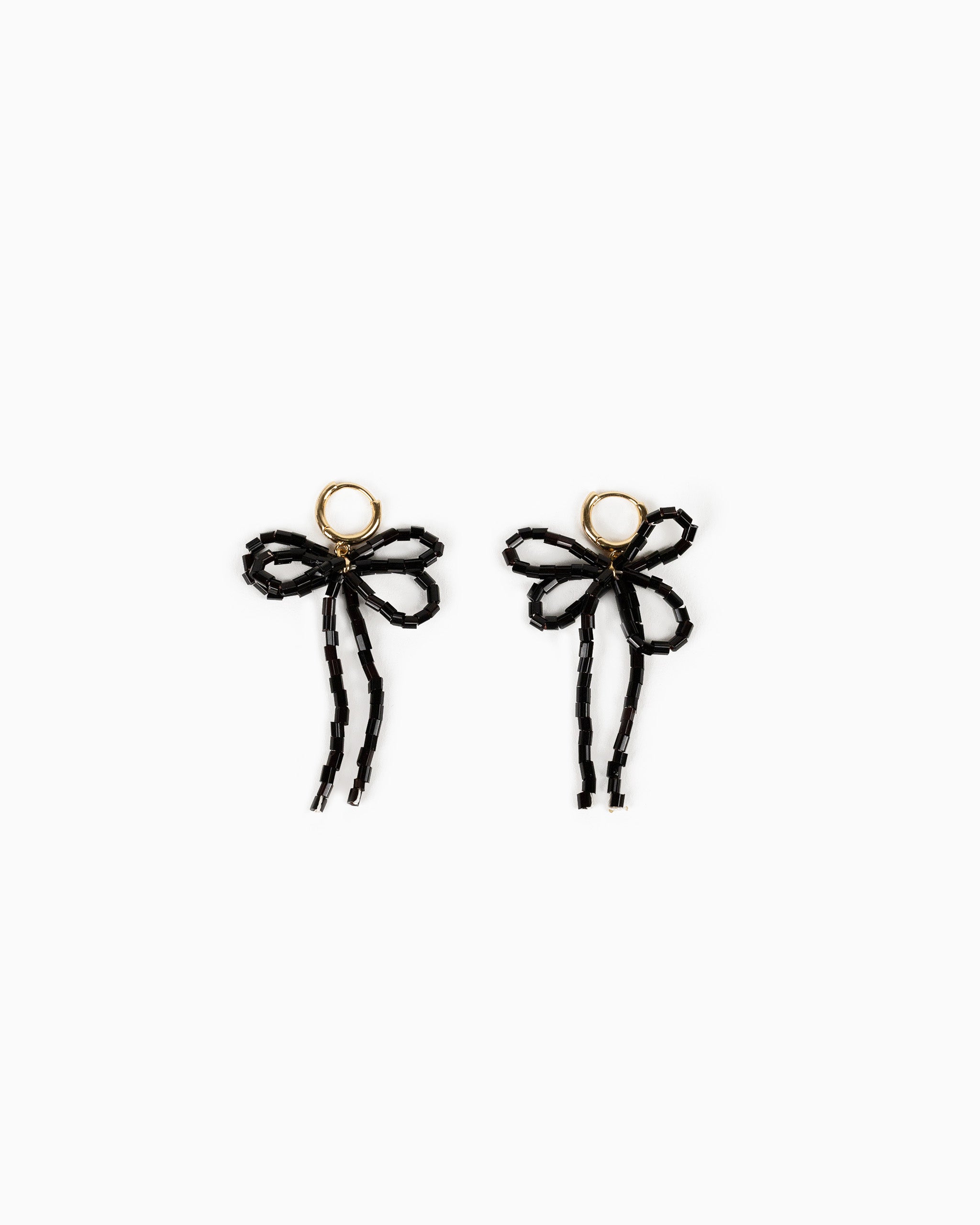 Rectangle Bead Bow Huggie Hoop Earrings-10