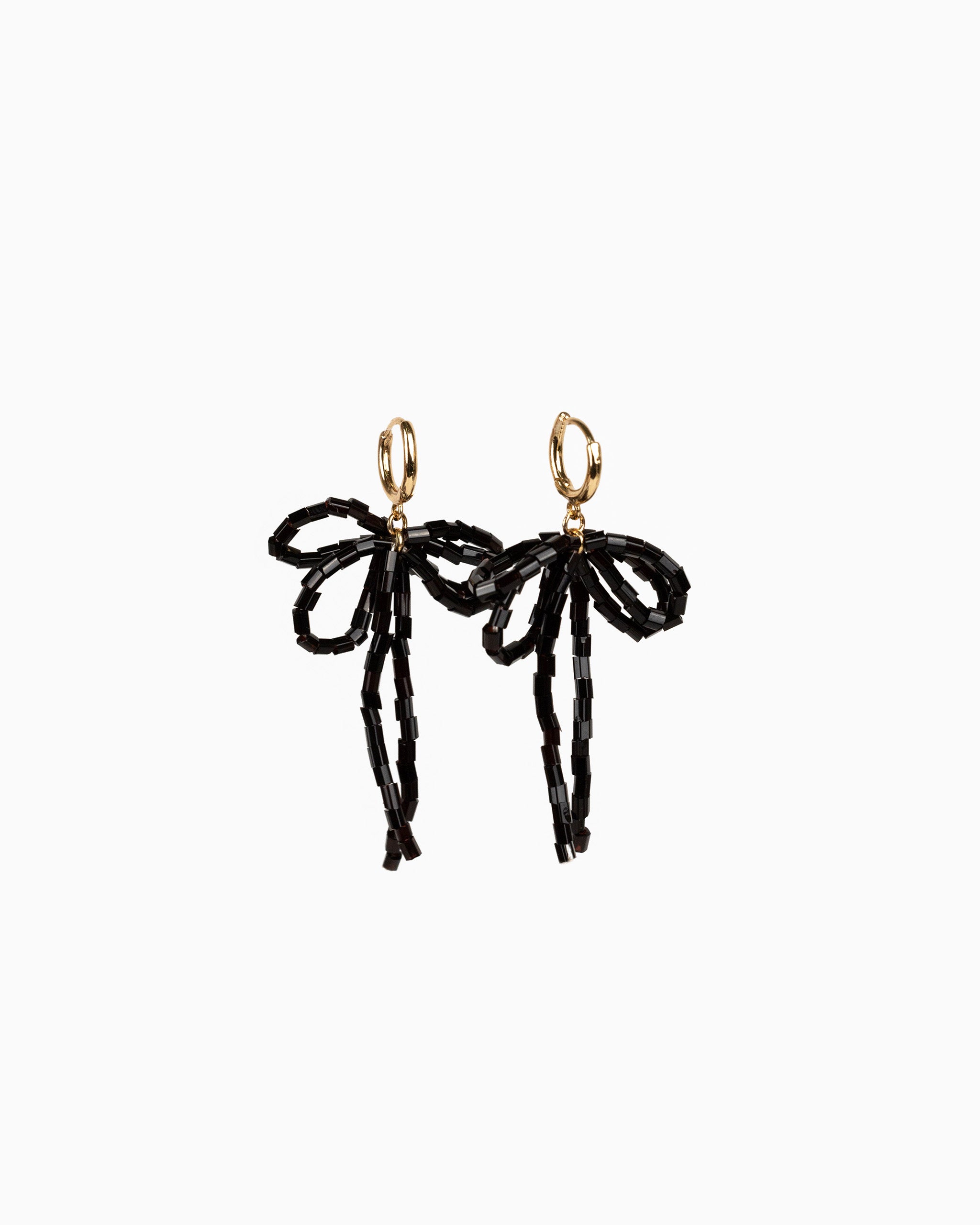 Rectangle Bead Bow Huggie Hoop Earrings-11