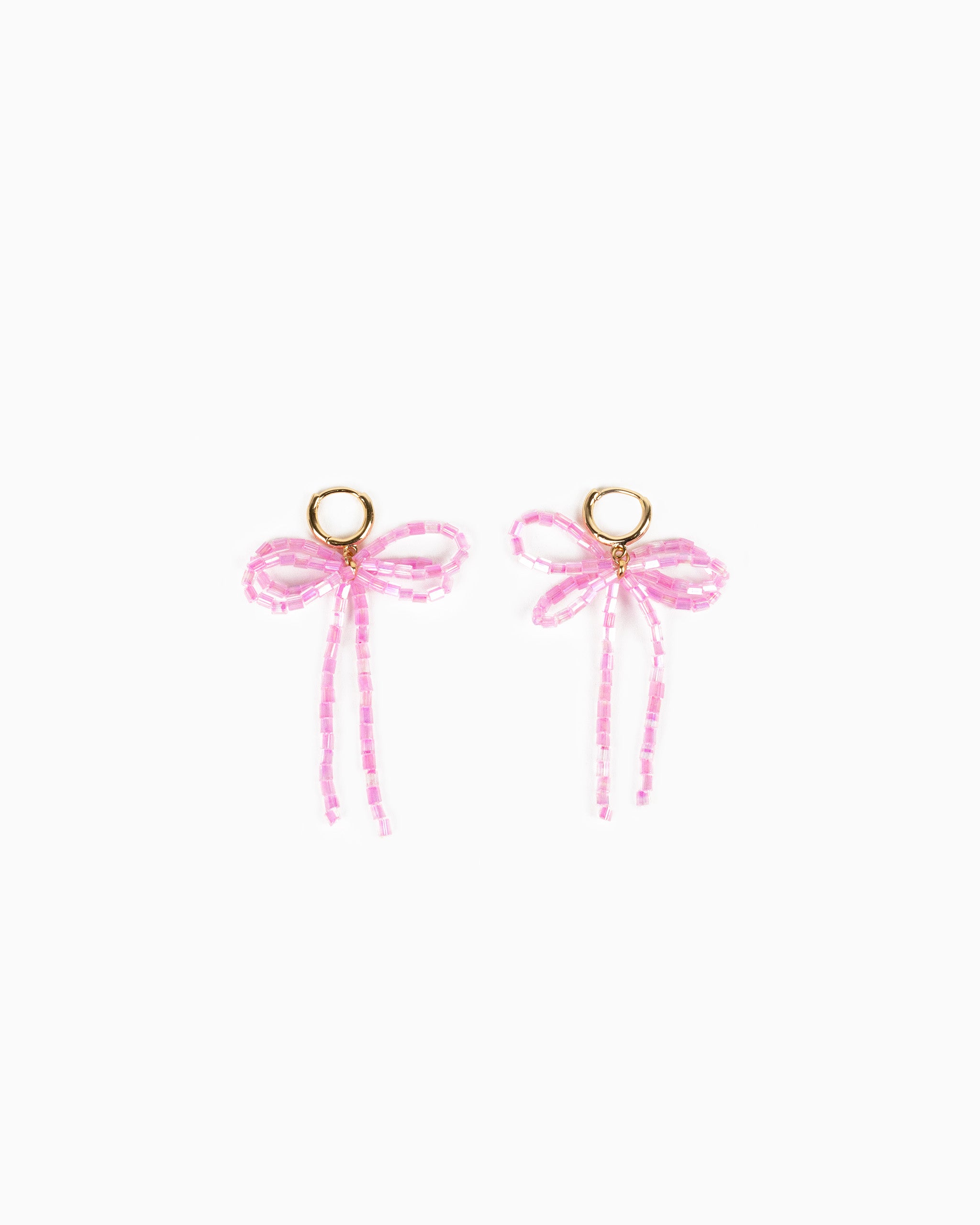 Rectangle Bead Bow Huggie Hoop Earrings-4