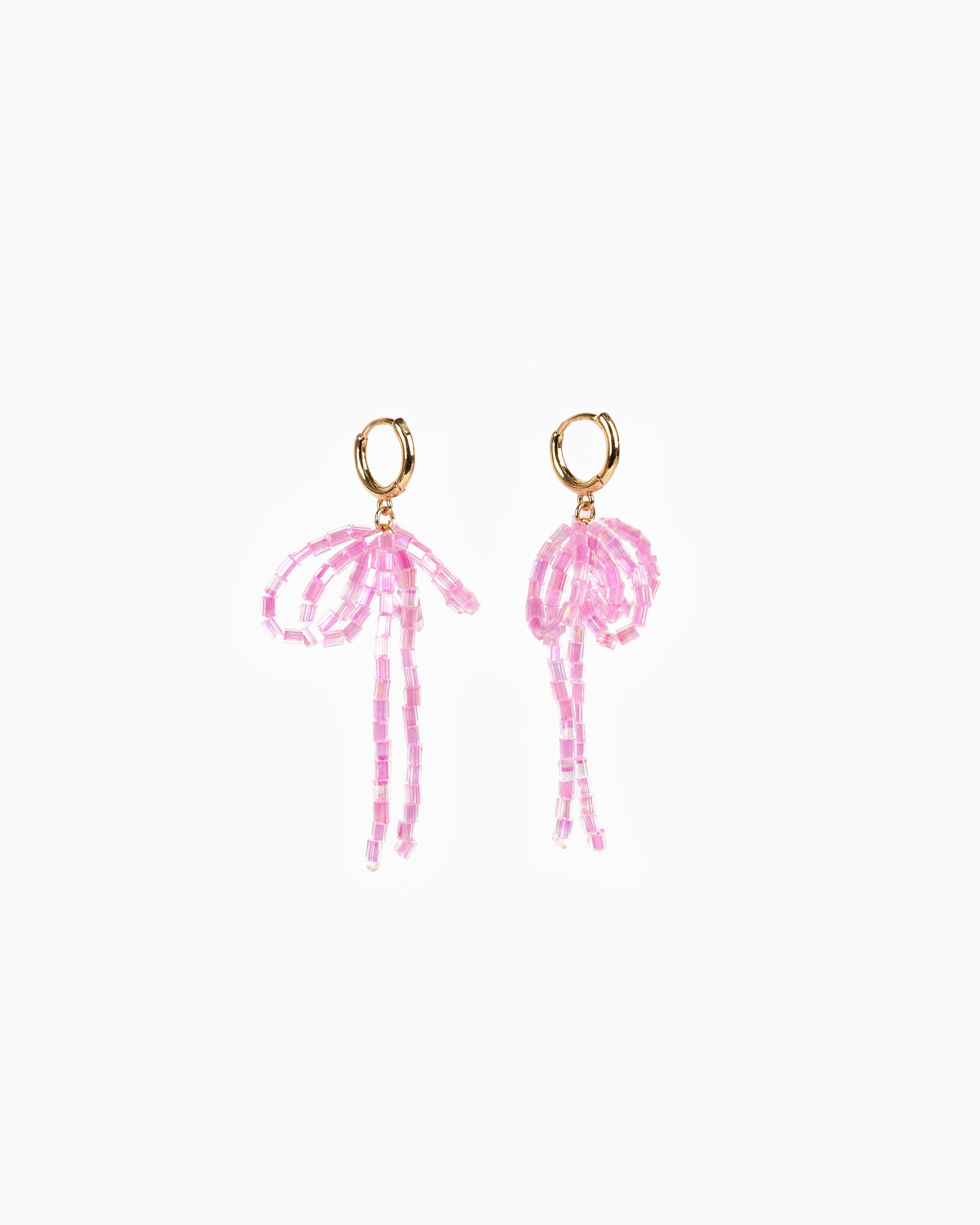 Rectangle Bead Bow Huggie Hoop Earrings-3