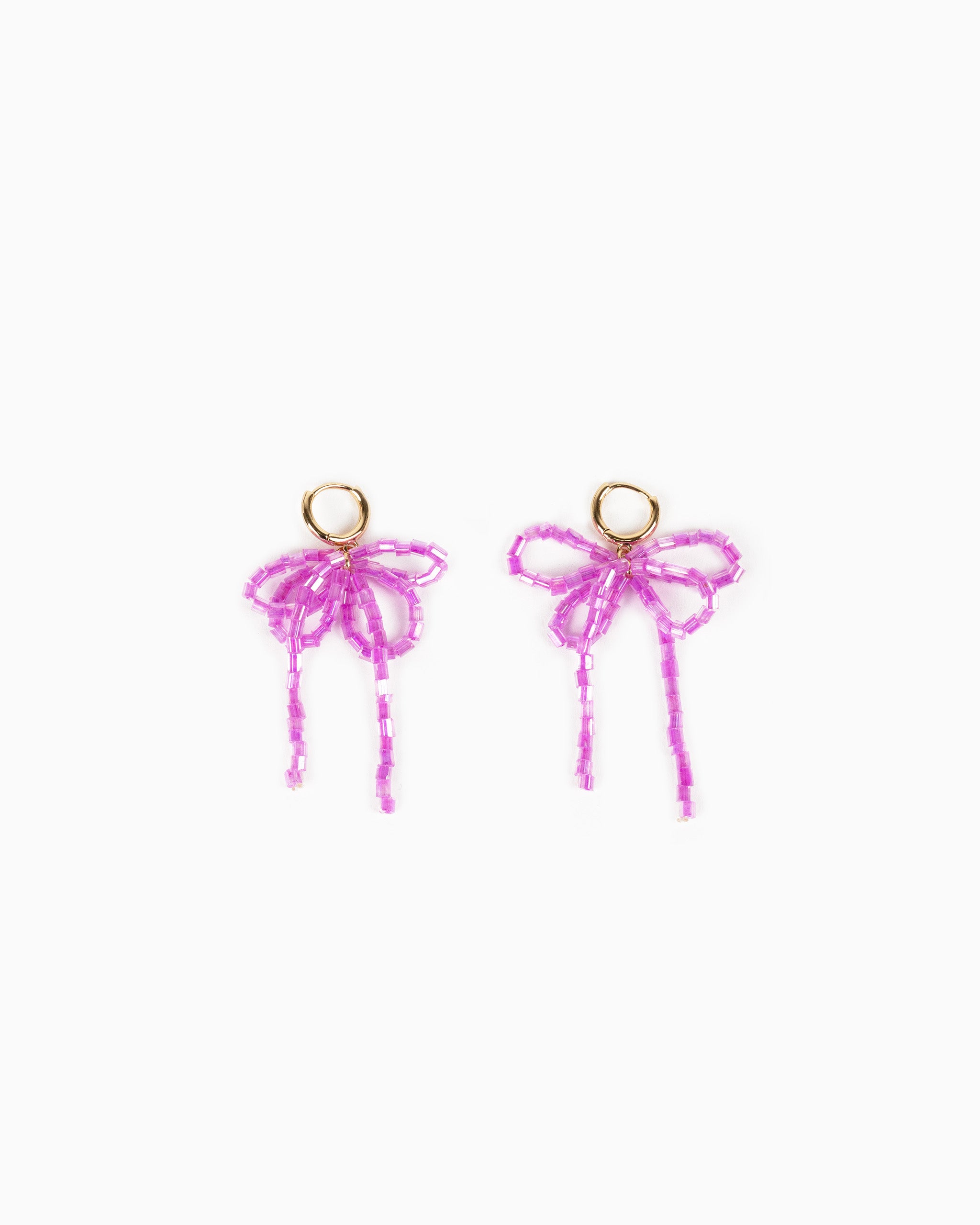 Rectangle Bead Bow Huggie Hoop Earrings-12