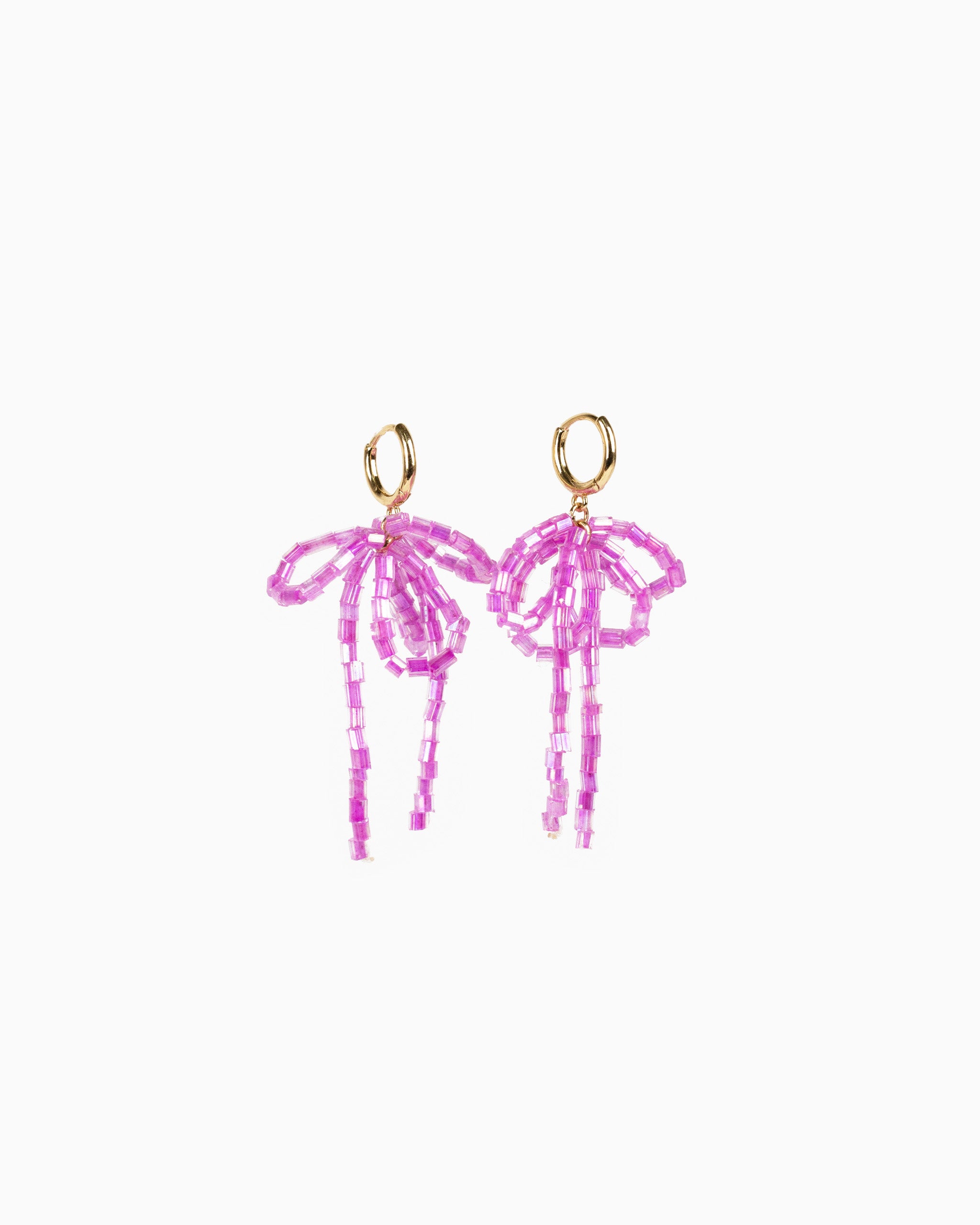 Rectangle Bead Bow Huggie Hoop Earrings-13