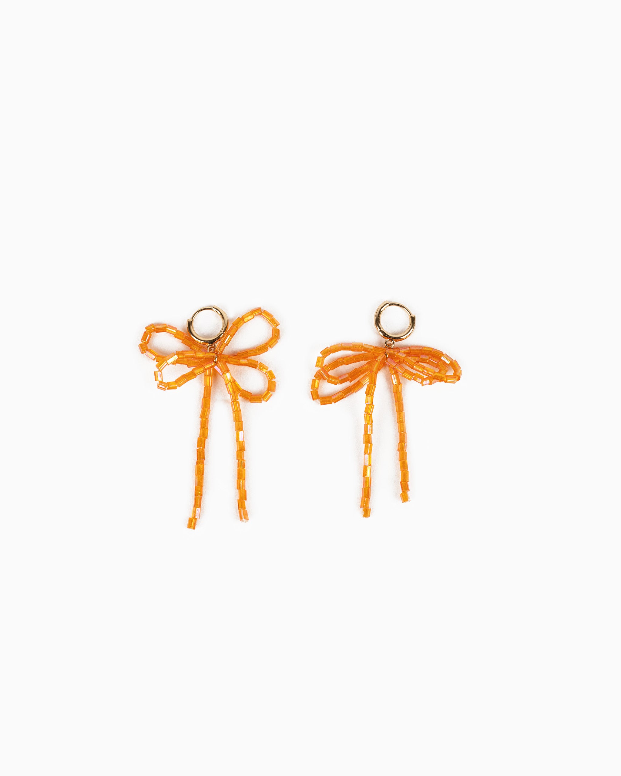 Rectangle Bead Bow Huggie Hoop Earrings-6
