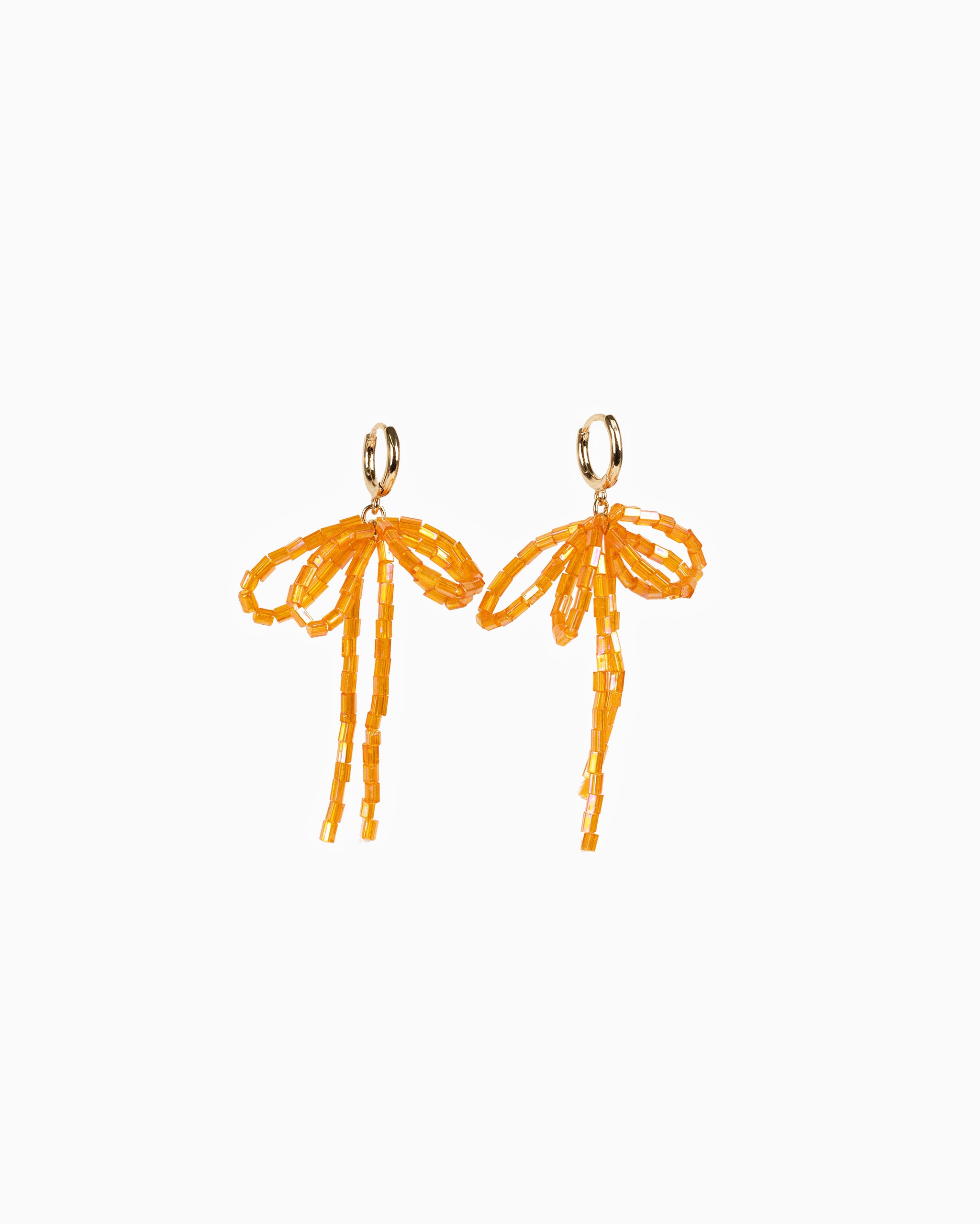 Rectangle Bead Bow Huggie Hoop Earrings-5