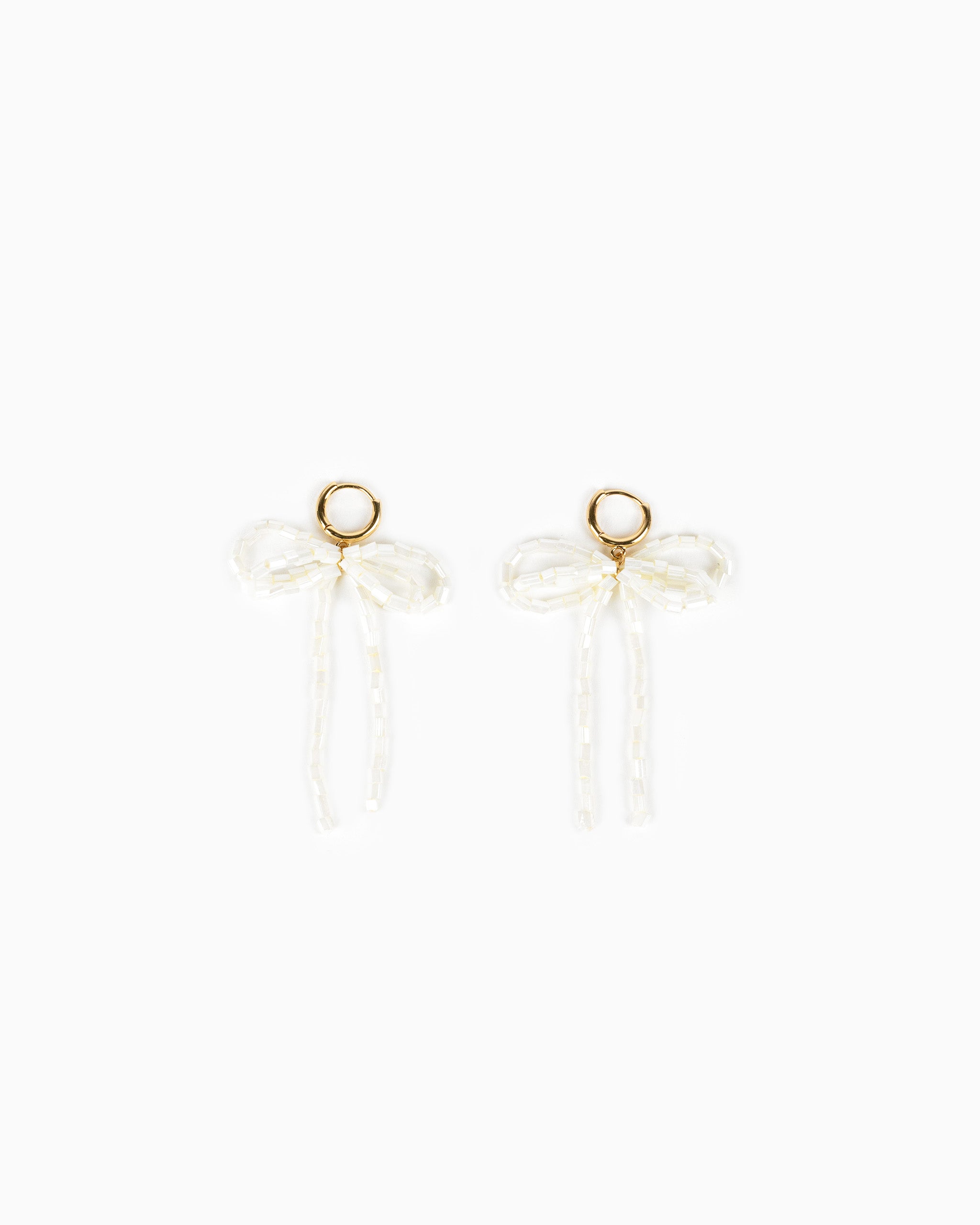 Rectangle Bead Bow Huggie Hoop Earrings-14