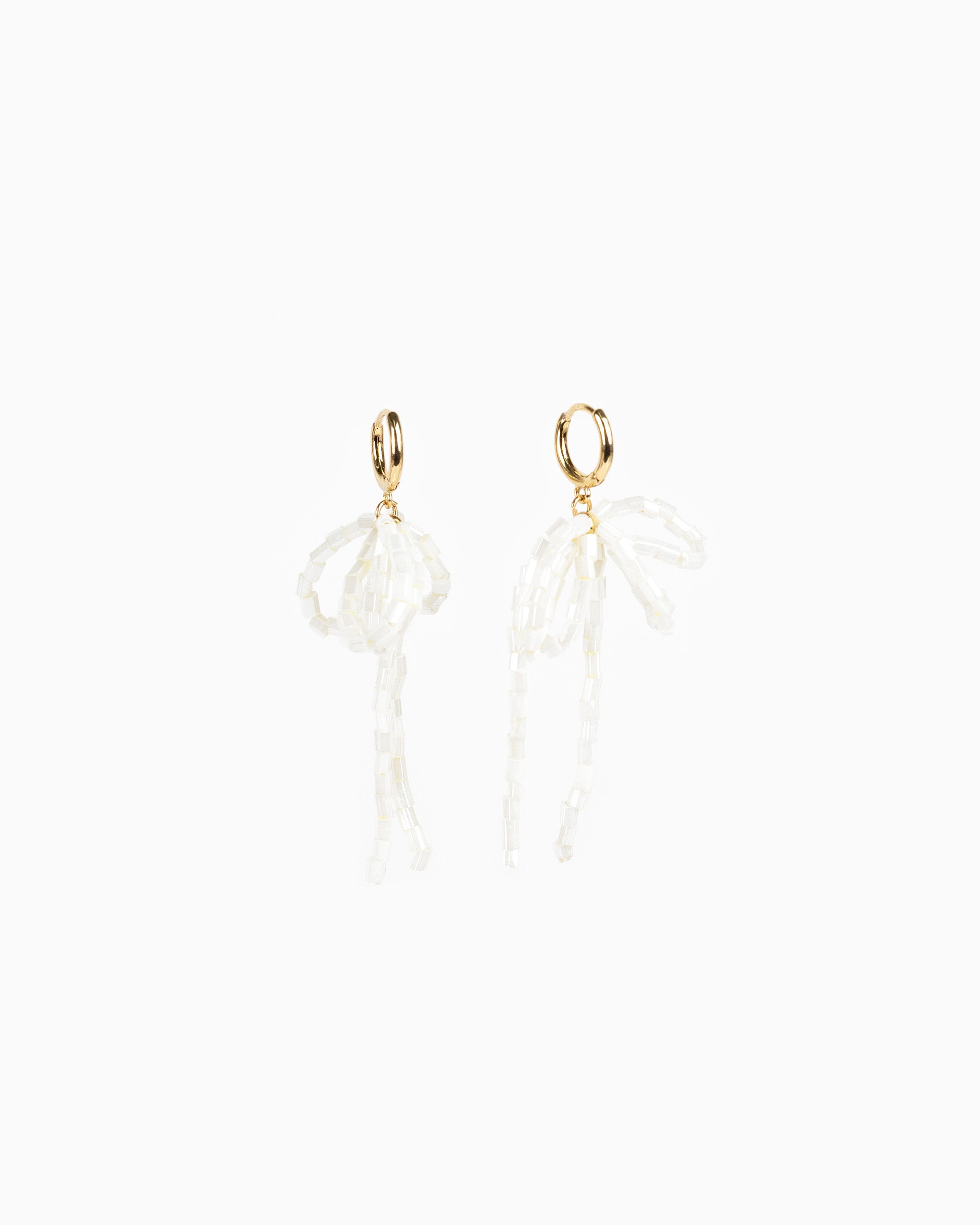 Rectangle Bead Bow Huggie Hoop Earrings-15