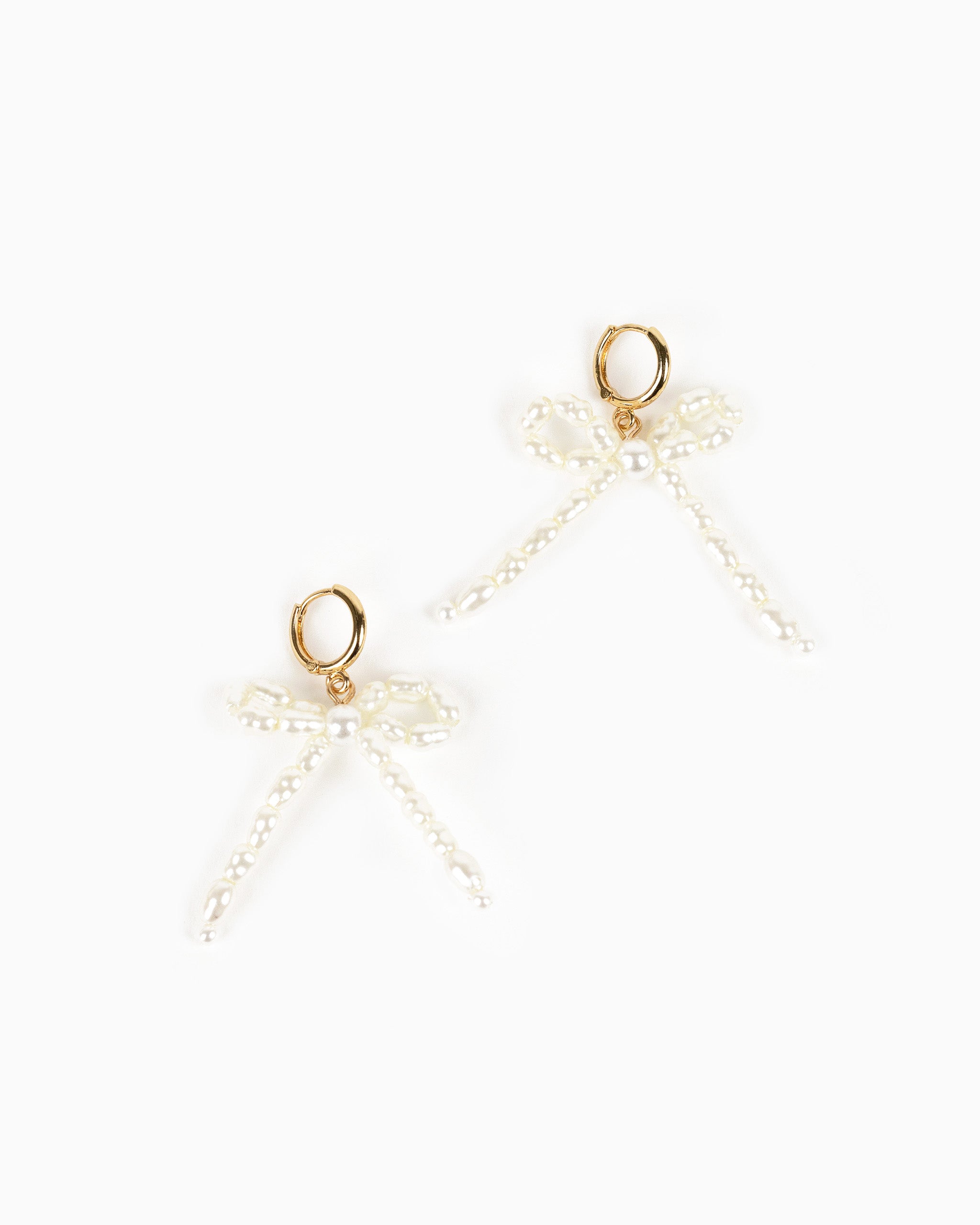 Pearl Bow Metal Huggie Hoop Earrings-3