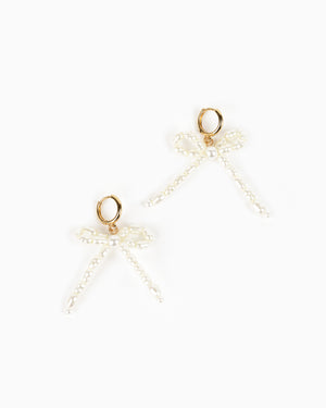 Bow Pearl Huggie Earrings main image 0